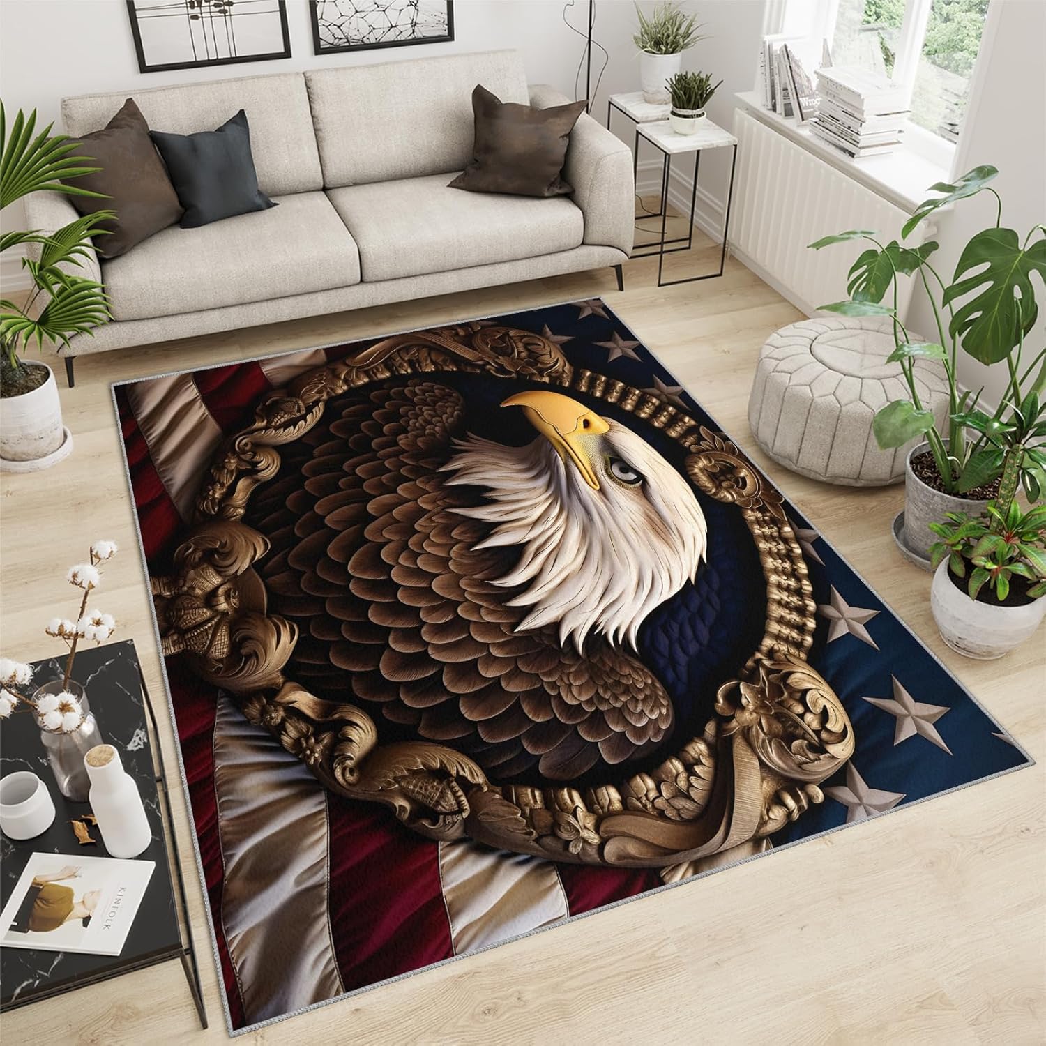 Bald Eagle Rugs for Entryway, American Flag Indoor Rugs 2x3, USA Animals Area Rug, Birds Kitchen Rugs Non Slip Washable Rugs for Bedroom
