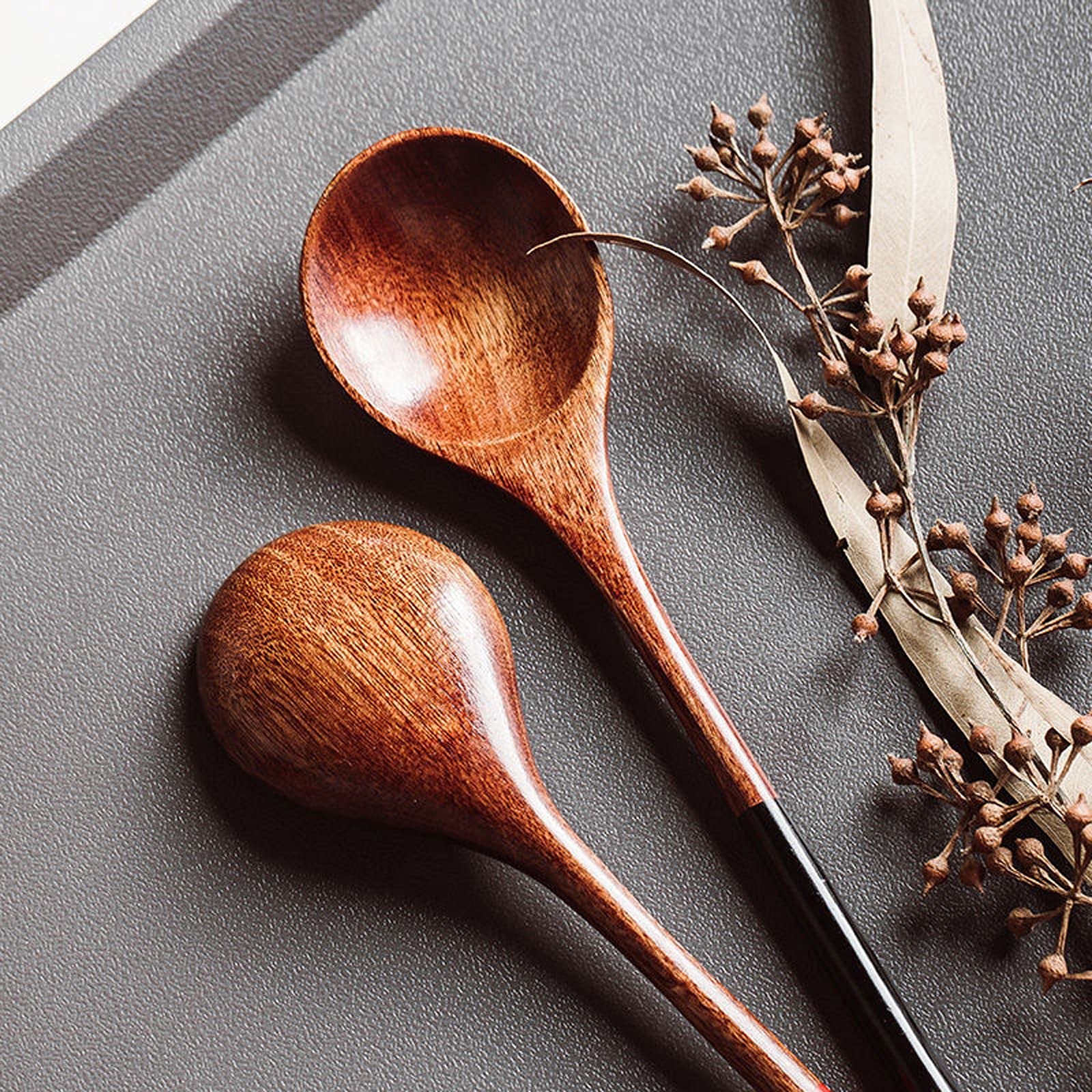 Cucharas de Café, Té 4 piezas creativa estilo japonés cuchara de madera cucharaditas hechas a mano madera helado cucharas de té pequeño agitación espirante espresso mezclando cucharas Cuchara para Coc