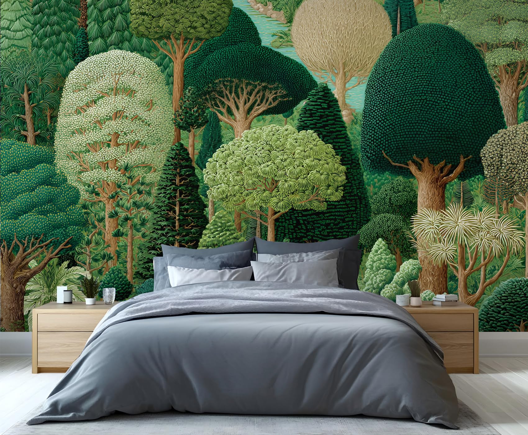 Forest Landscape Wallpaper Green Forest Wallpaper for Living Room Abstract Woodland Wall Murals for Bedroom Kids Room Mural 150X105cm