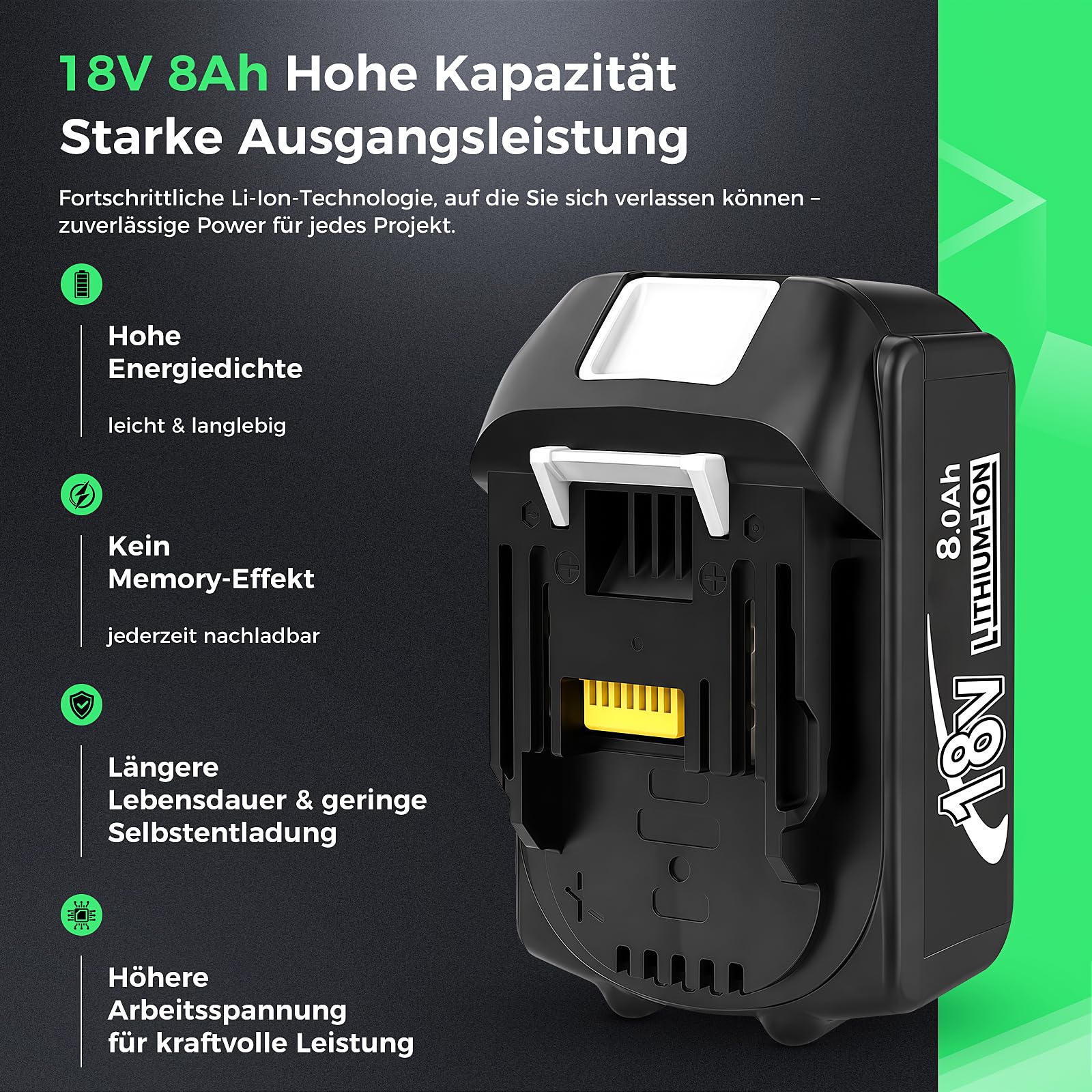 4 Stück Ersatzakku für makita akku 18v 8Ah
