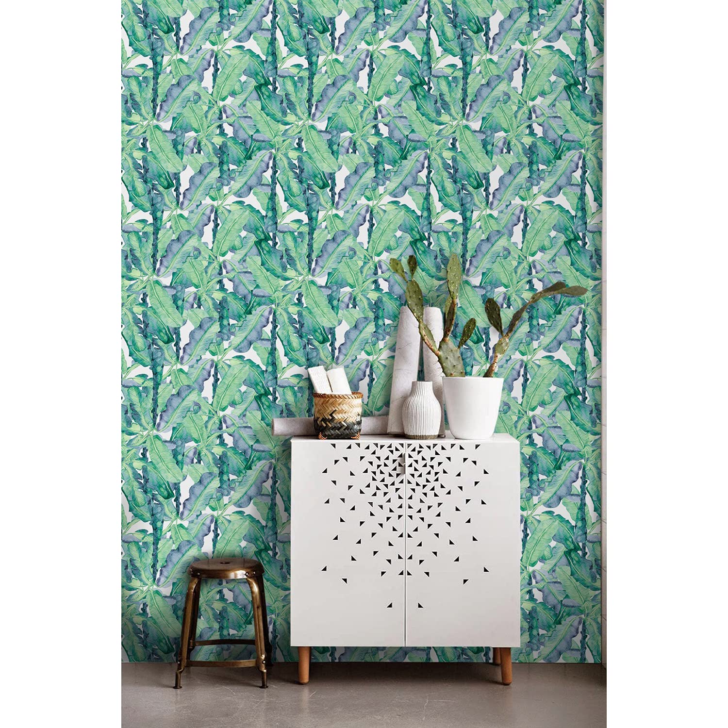 Fotomurale autoadhesivo 250x104 cm con diseño de hoja de plátano aqua de vinilo impermeable