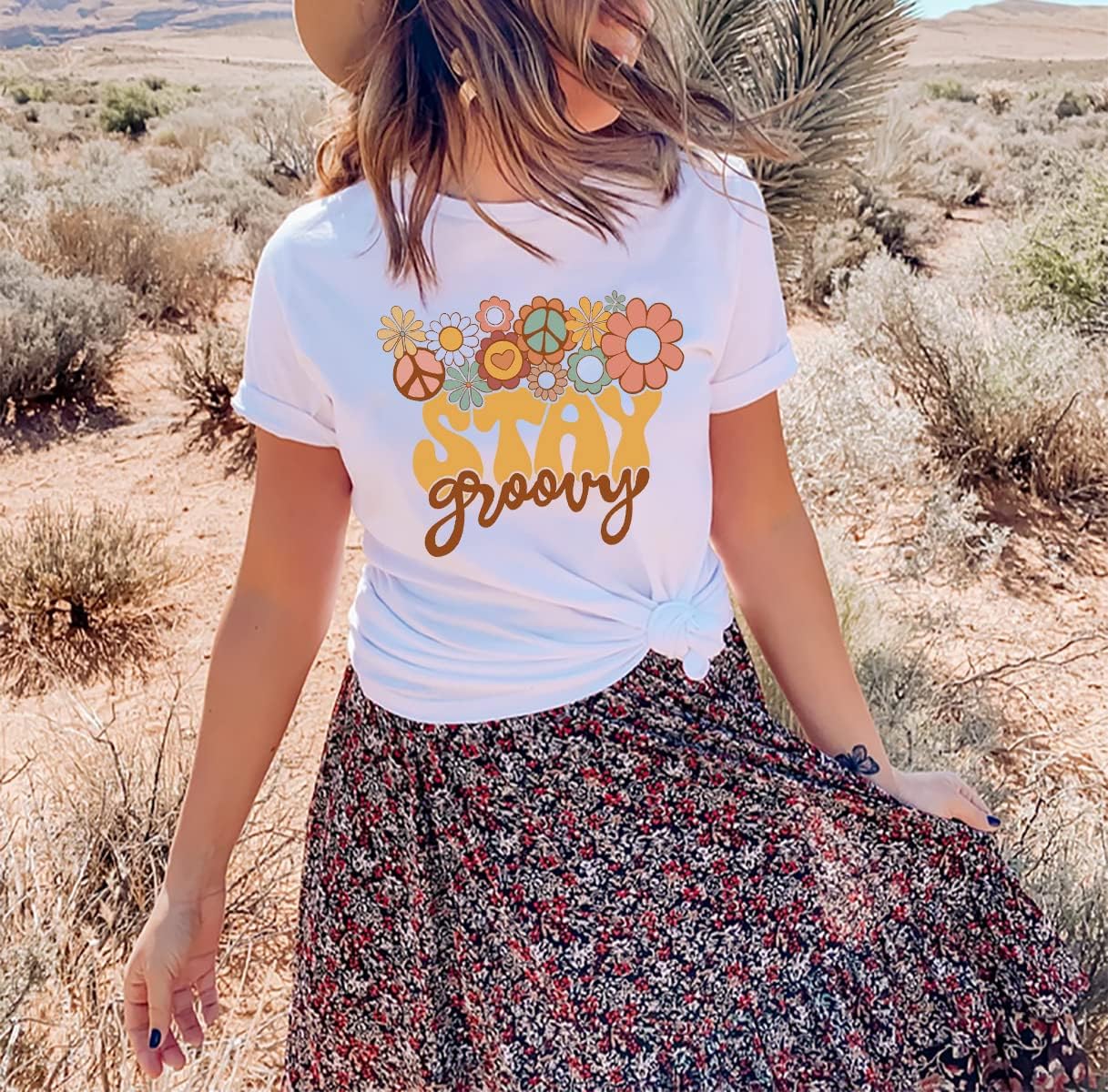 Retro Stay Groovy Shirt for Women Hippie 70s T-Shirt Cute Floral Graphic Tees Casual Summer Short Sleeve Tops - Image 2