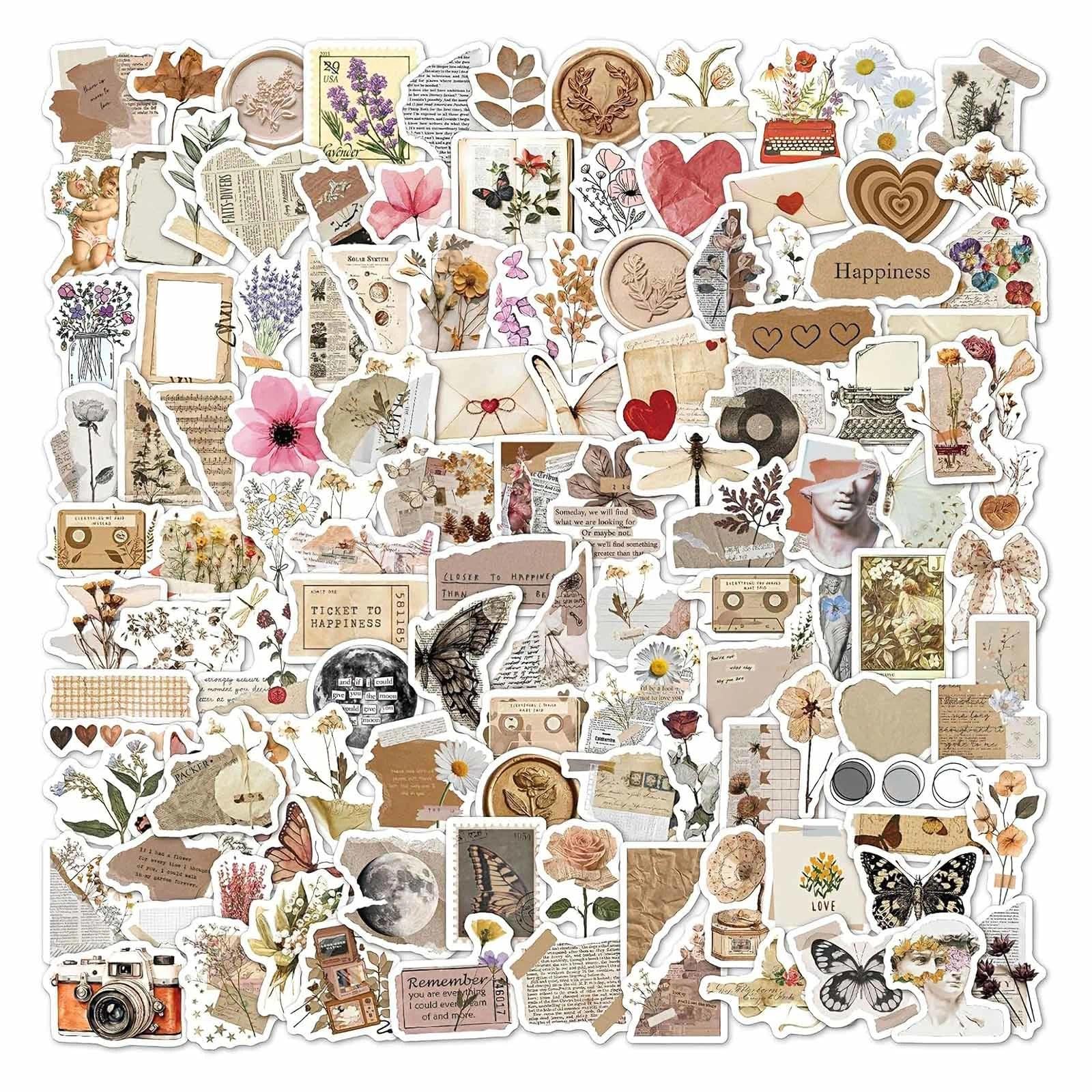 Jootuepo Brown 120 Pcs Vintage Scrapbook Stickers, Kindle Stickers Aesthetic, Vintage Sticker For Scrapbooking Journaling, Scrapbooking Supplies For Diy Crafts, Teens & Adults Journaling Decoration