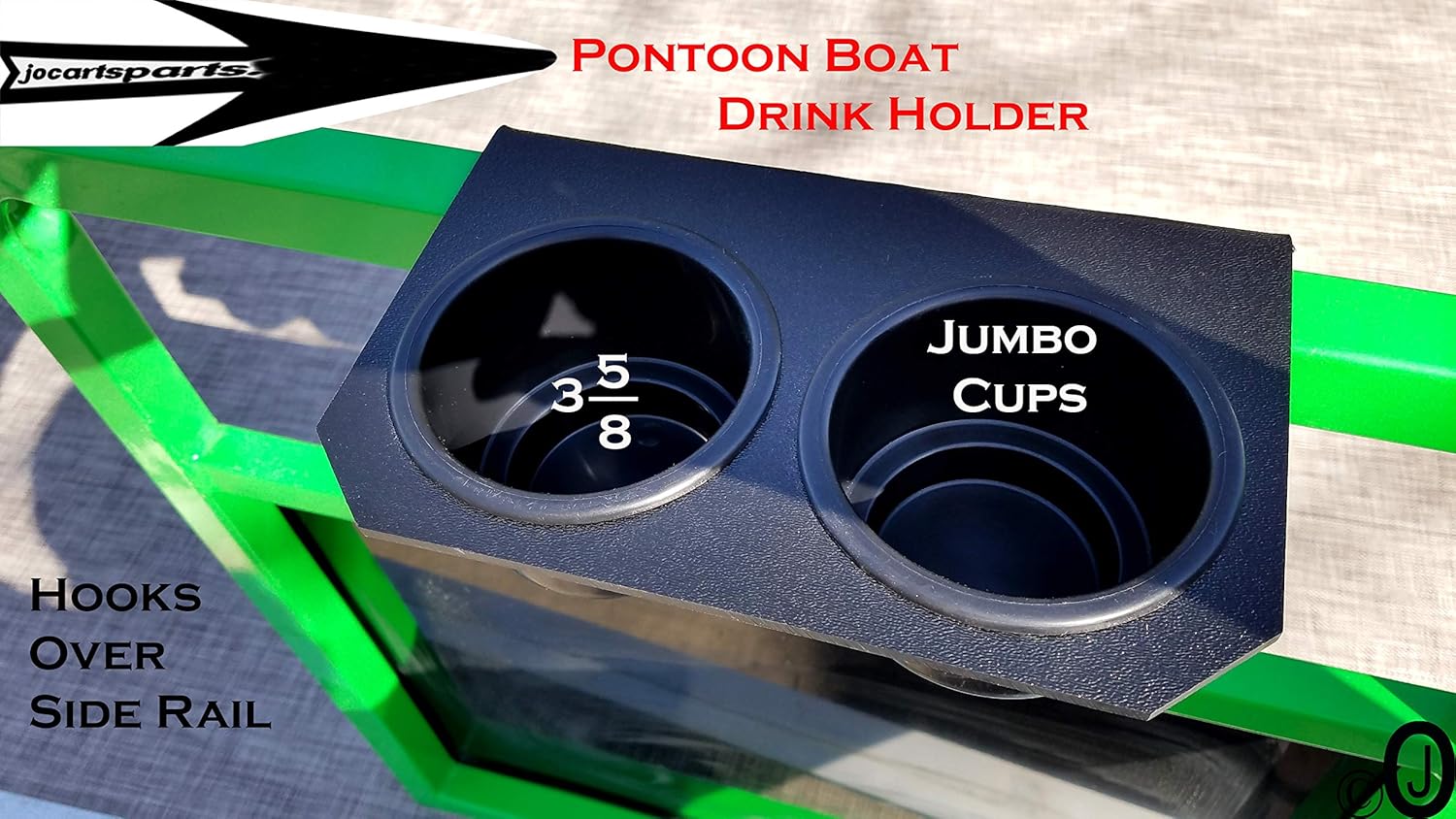 Pontoon Boat 2 Jumbo Cup Drink Holder Black Textured ABS Plastic Fits1 Inch Rail