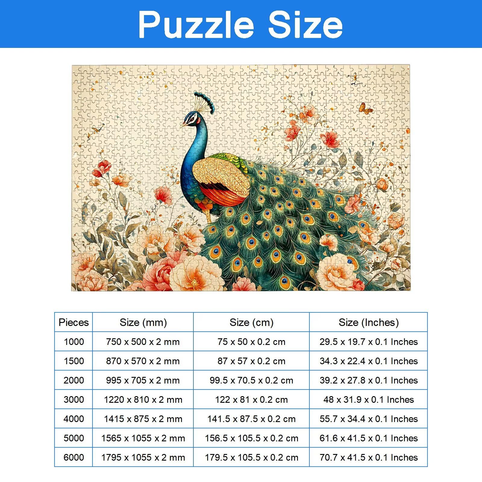 Puzzle 6000 Pezzi per Adulti Bambini, Puzzle Fiore in Legno per Adulti, Puzzles Pavone Impegnativi, Giochi Educativo per Famiglie, Rompecapo con Scatola per Decorazioni Casa, Regalo Donna, -9080