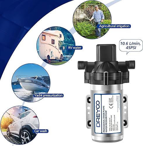 Miniatura 7 de Dreyoo Bomba de presión de agua de 115 V, bomba autocebante, bomba de agua para caravana, yate marino, jardín (115 V, 4 GPM, 45 PSI)