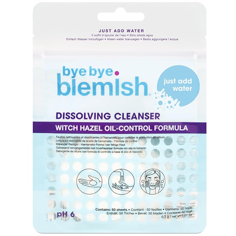 Bye Bye Blemish Folhas de Sabonete Facial Dissolvíveis, 50 unidades