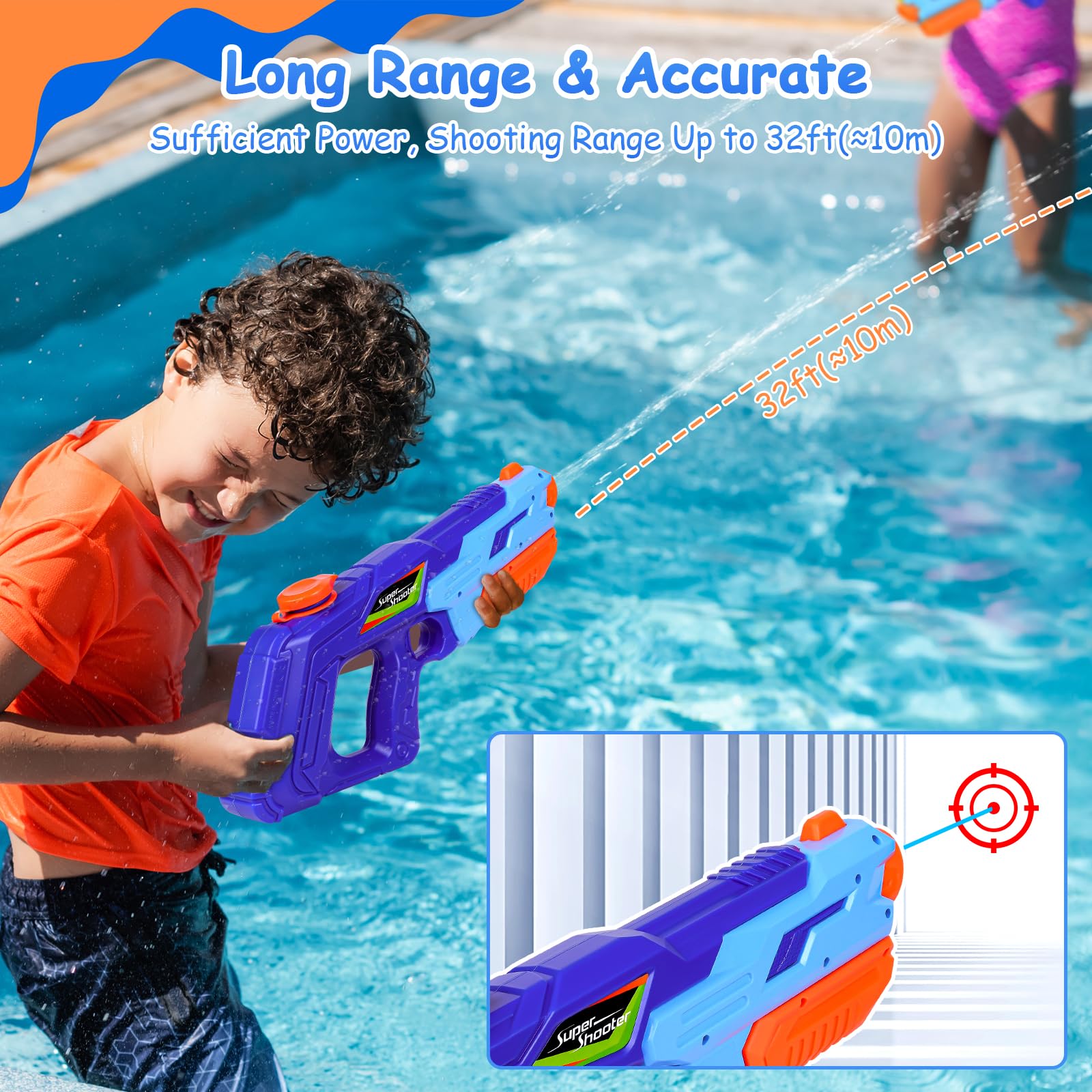 Pistola ad Acqua Potente 900ml Pistola Acqua Blaster ad Acqua Giocattolo a Lungo Raggio da 10-11 Piedi, Giocattolo Blaster Giocattolo per Spiaggia, Piscina, per Giochi all'aperto, per Bambini