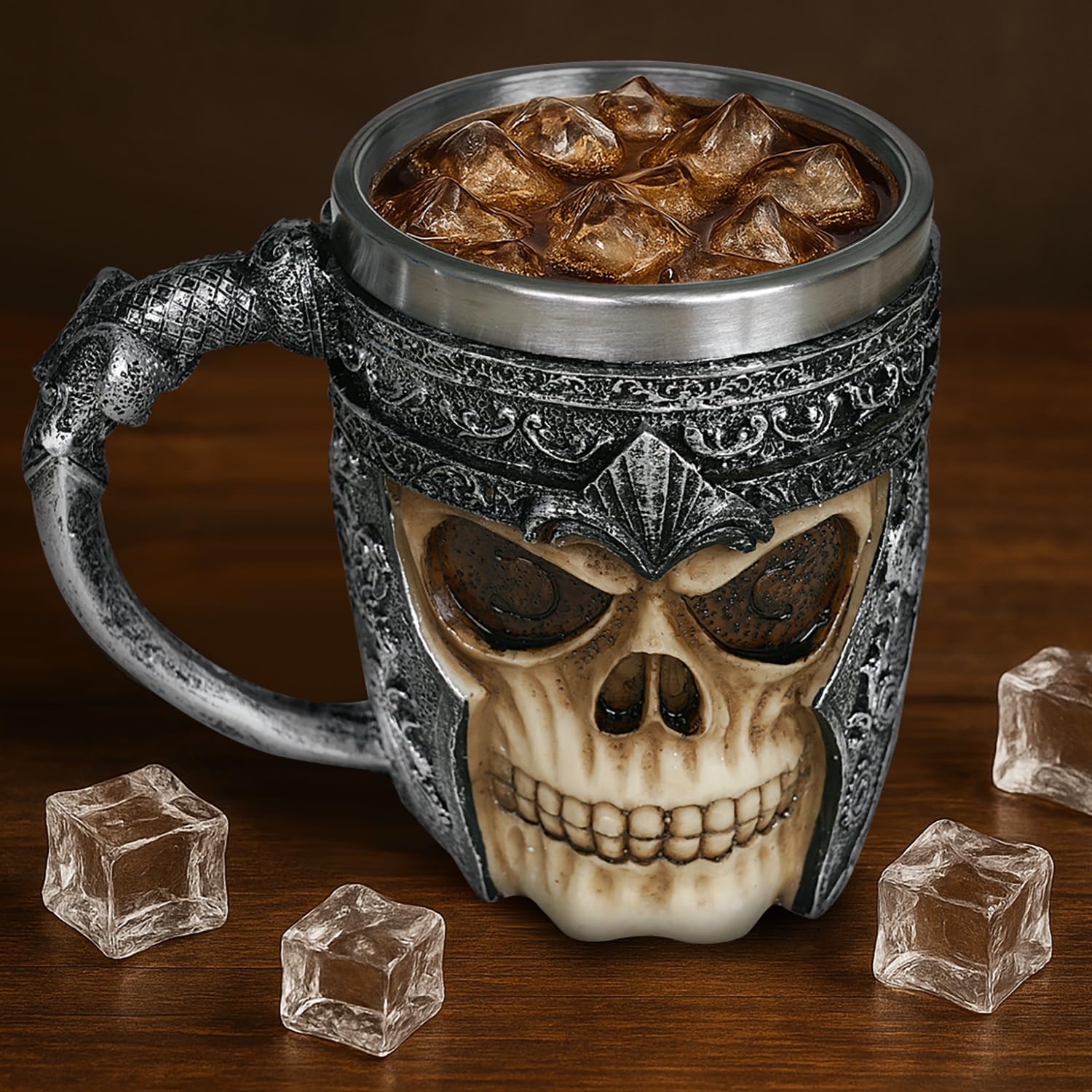 Geschenkehöhle Birinci sınıf 3D kuru kafa fincan paslanmaz çelik kahve, çay, Cappuccino, bira gibi içecekler için I Viking Skull Head kupası iskelet kafatası tasarımlı görünüm (1)