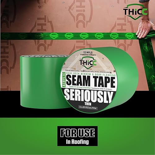 Miniatura 4 de THICC Cinta adhesiva acrílica intermitente para techo, cubierta, ventana y puerta, 12 mils, certificado AAMA 711-20 nivel 3, 6 pulgadas x 65 pies,