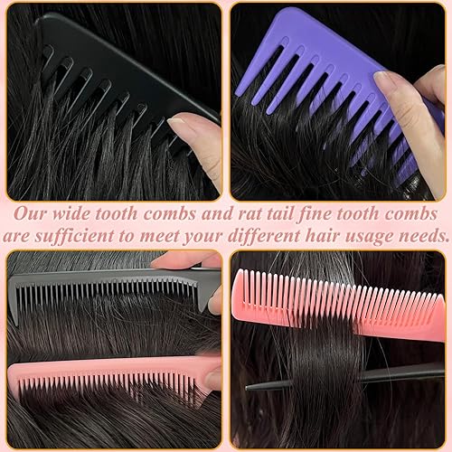 Miniatura 5 de Juego de 6 peines de cola de rata, peine de dientes grandes y anchos, peines de ducha para cabello húmedo o seco, peines para desenredar rizos,