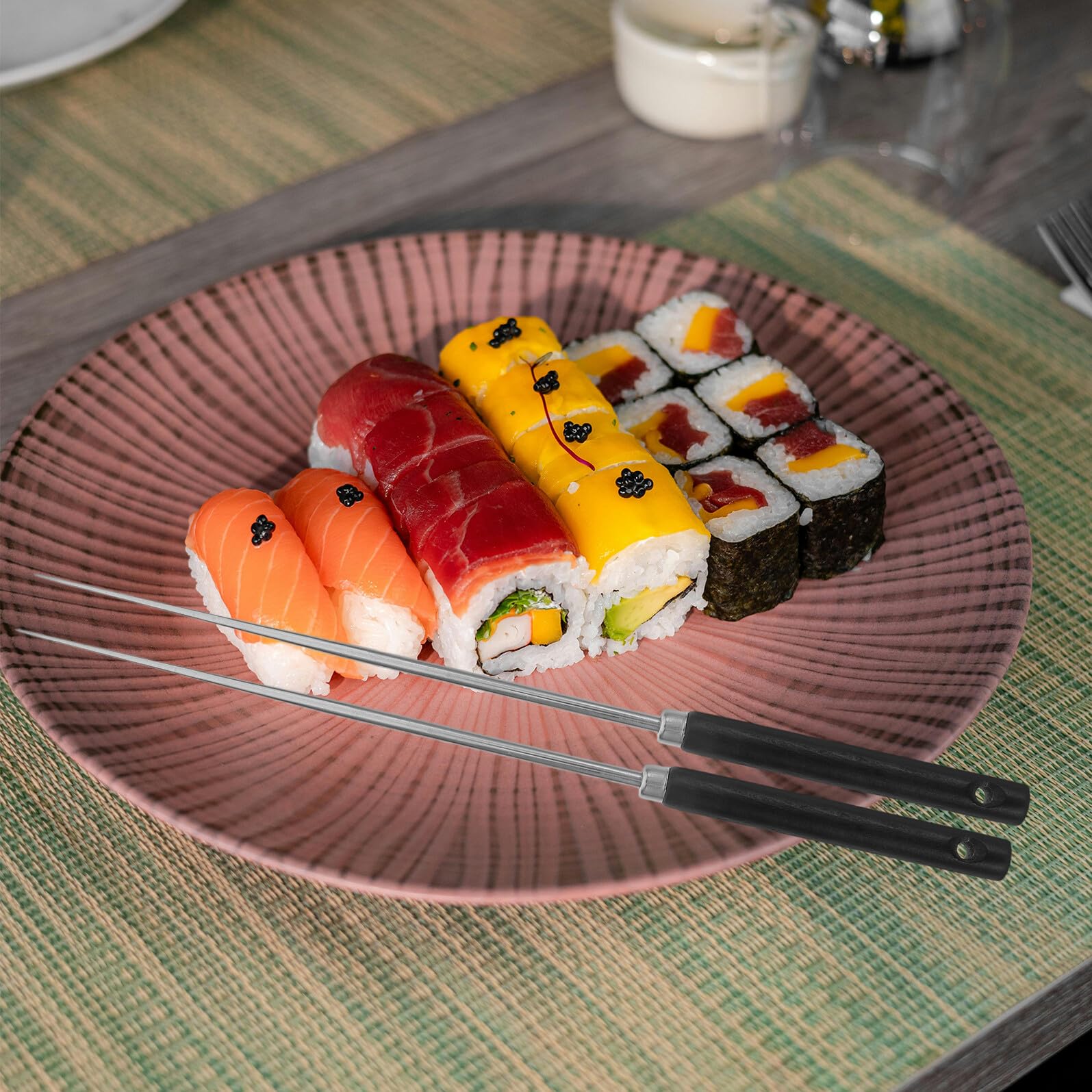 Baguettes Inox Anti-dérapantes pour Sushi Style Japonais Résistantes Chaleur Légères et Réutilisables Ergonomique pour Service Alimentaire Noir