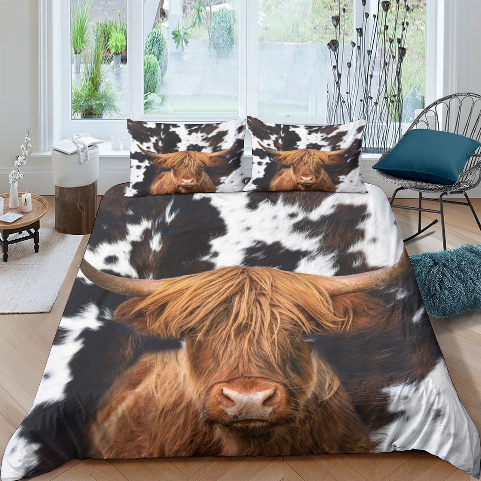 Ctjqhvkz Style-1 3D Printed Highland Cow Fitted Sheet Microfiber Soft Brown Cowhide Mattress Cover For Bedroom Guest Room Home Decor Single（135X200cm）