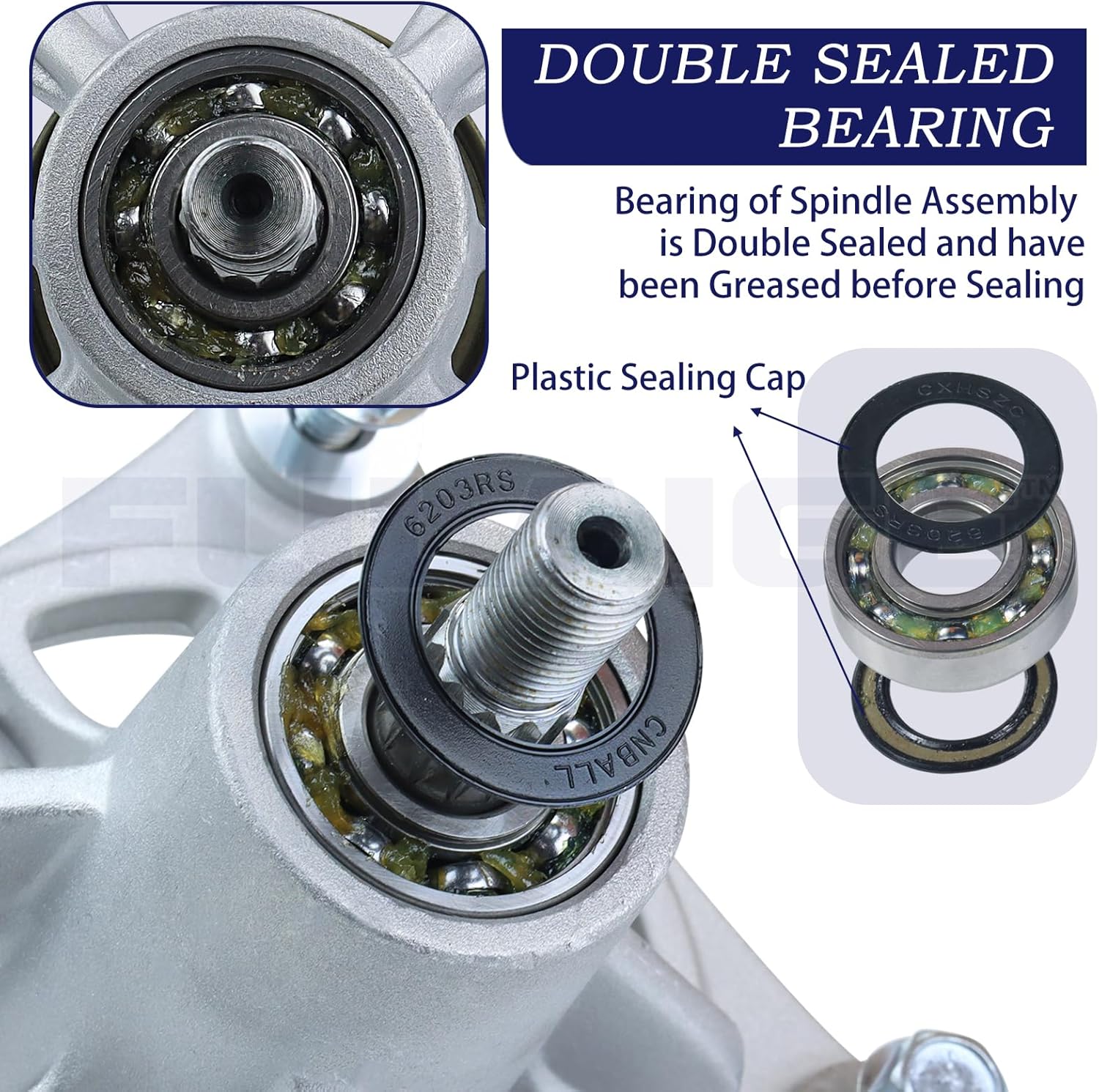 604214 Spindle Assembly with 603987 Spindle Pulley Replaces Hustler 604214 Spindle Assembly for Hustler Dash 42 inch Hustler Raptor Deck Spindle, Hustler Raptor 42, Hustler Dash XD 42" Decks
