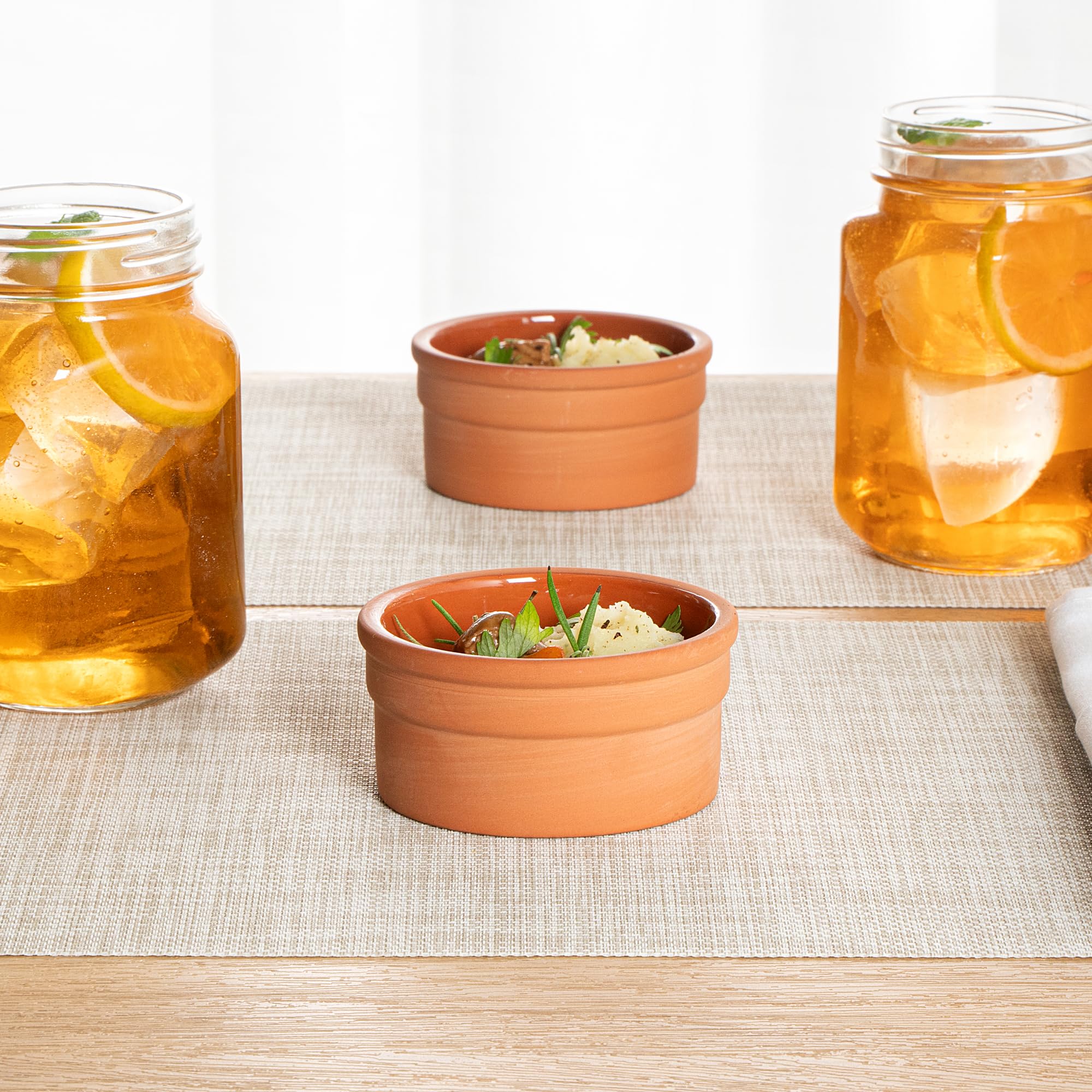 Restaurantware -Terra Tek - Cazuelas in terracotta da 144,6 g, 10 pentole in argilla smaltata marrone per cucinare, pronte per il forno, microonde, pentole in terracotta, lavabili in lavastoviglie,