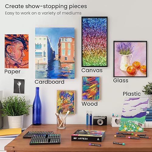 Miniatura 6 de ARTEZA Pasteles al óleo para artistas, 60 pasteles suaves al óleo en varios colores, suministros para artistas para mezclar y suavizar, para