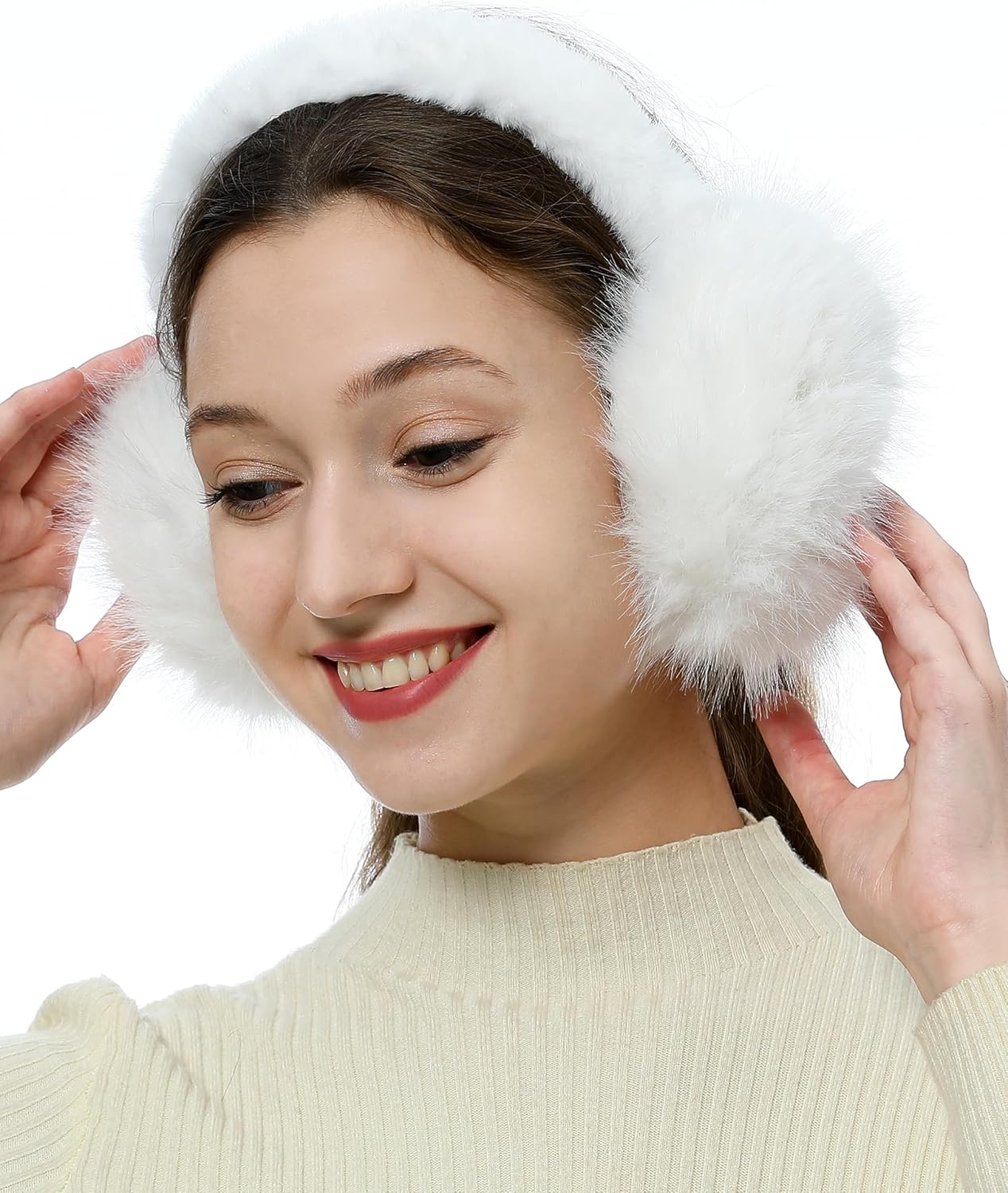 Women's Winter Earmuffs Plush Faux Fur Ear Muffs Outdoor SKI Ear Warmers for Cold W...