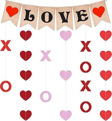 Miniatura 1 de KatchOn, XOXO - Guirnalda para el día de San Valentín, 6 cuerdas, sin bricolaje, pancarta de arpillera para decoraciones del día de San Valentín,