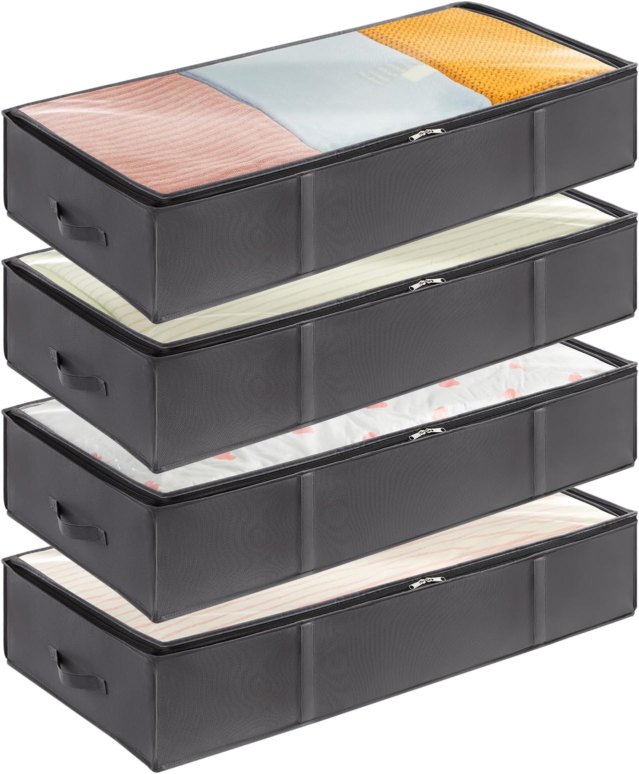 Lifewit 95L 4 Pack Under Bed Storage Containers, Large Capacity Blanket Storage Bags with Reinforced Handle, Organization and Storage for Comforters, Sheets, Clothes, Bedroom, College Dorm, Grey