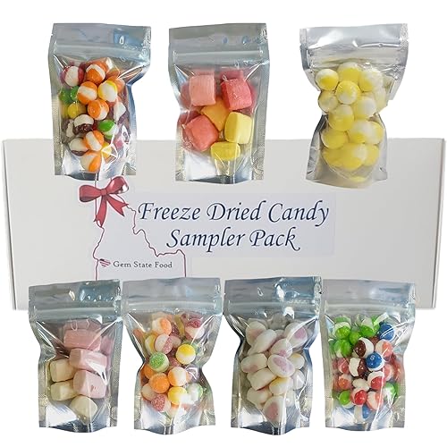 Paquete variado de dulces liofilizados 7 bolsas de muestras de dulces liofilizados Gem State Food Caja de regalo Skiddles liofilizados,