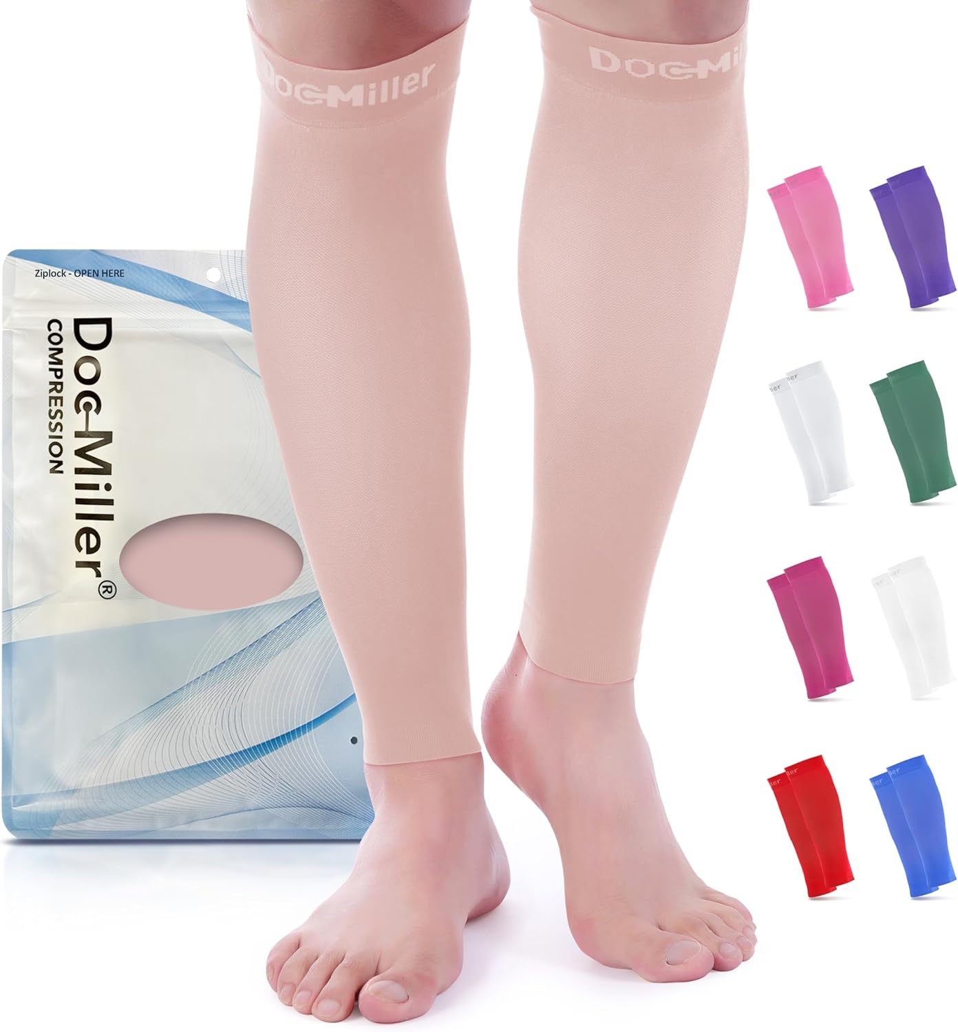 Doc Miller Compression Calf Sleeve for Men & Women, Premium Medical Grade, 15-20mmHg Graduated Support for Running, Calf Tear, Shin Splints, Knee High, Calf Sleeves, 1 Pair Skin/Nude Medium