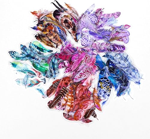 Juego de 240 calcomanías de plumas transparentes de 6 estilos, calcomanías naturales vintage autoadhesivas para álbumes de recortes, diario,