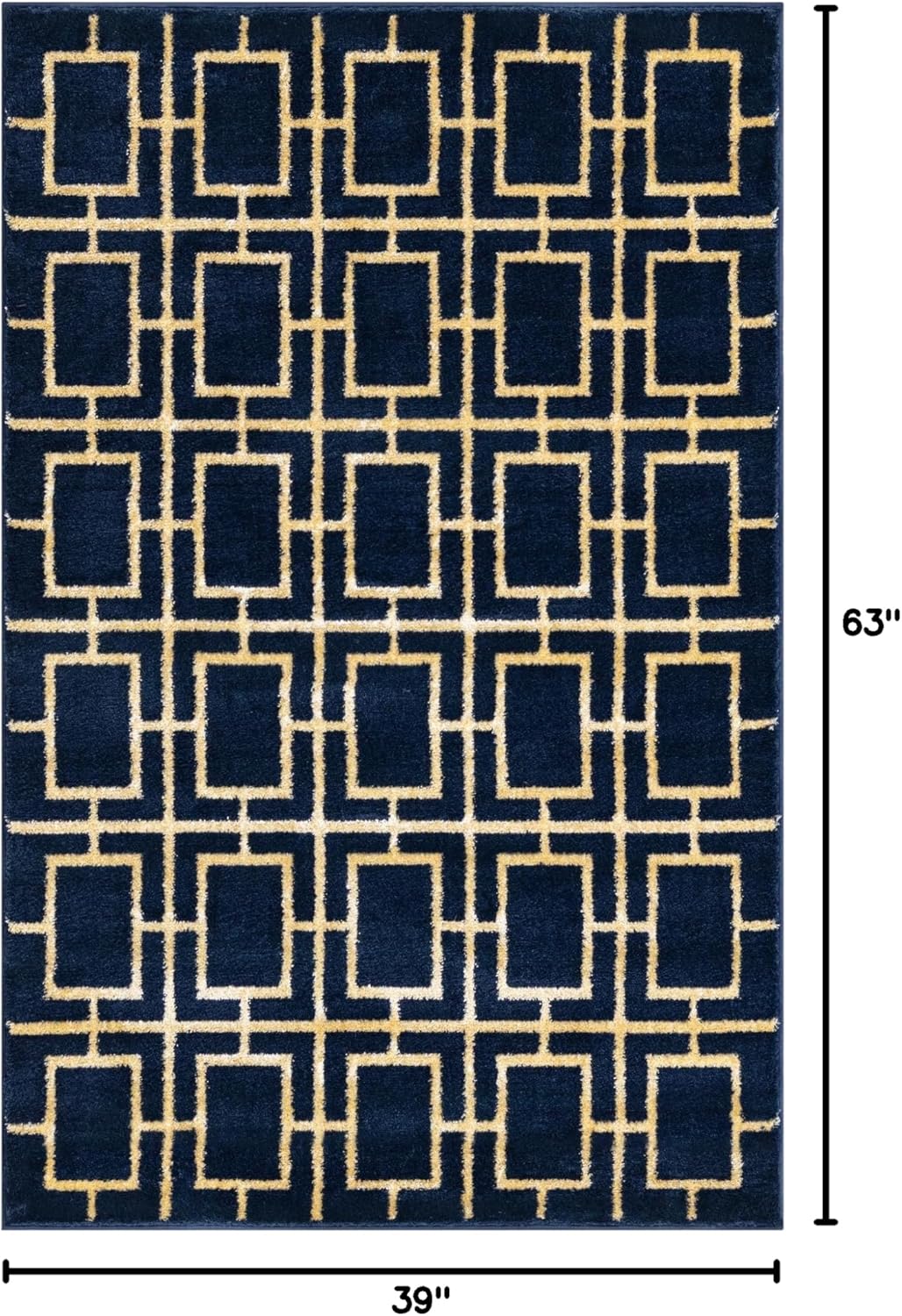 Rugs.com Marilyn Monroe™ Glam Trellis Collection Rug – 3' x 5' Navy Blue Gold Medium Rug Perfect for Entryways, Kitchens, Breakfast Nooks, Accent Pieces