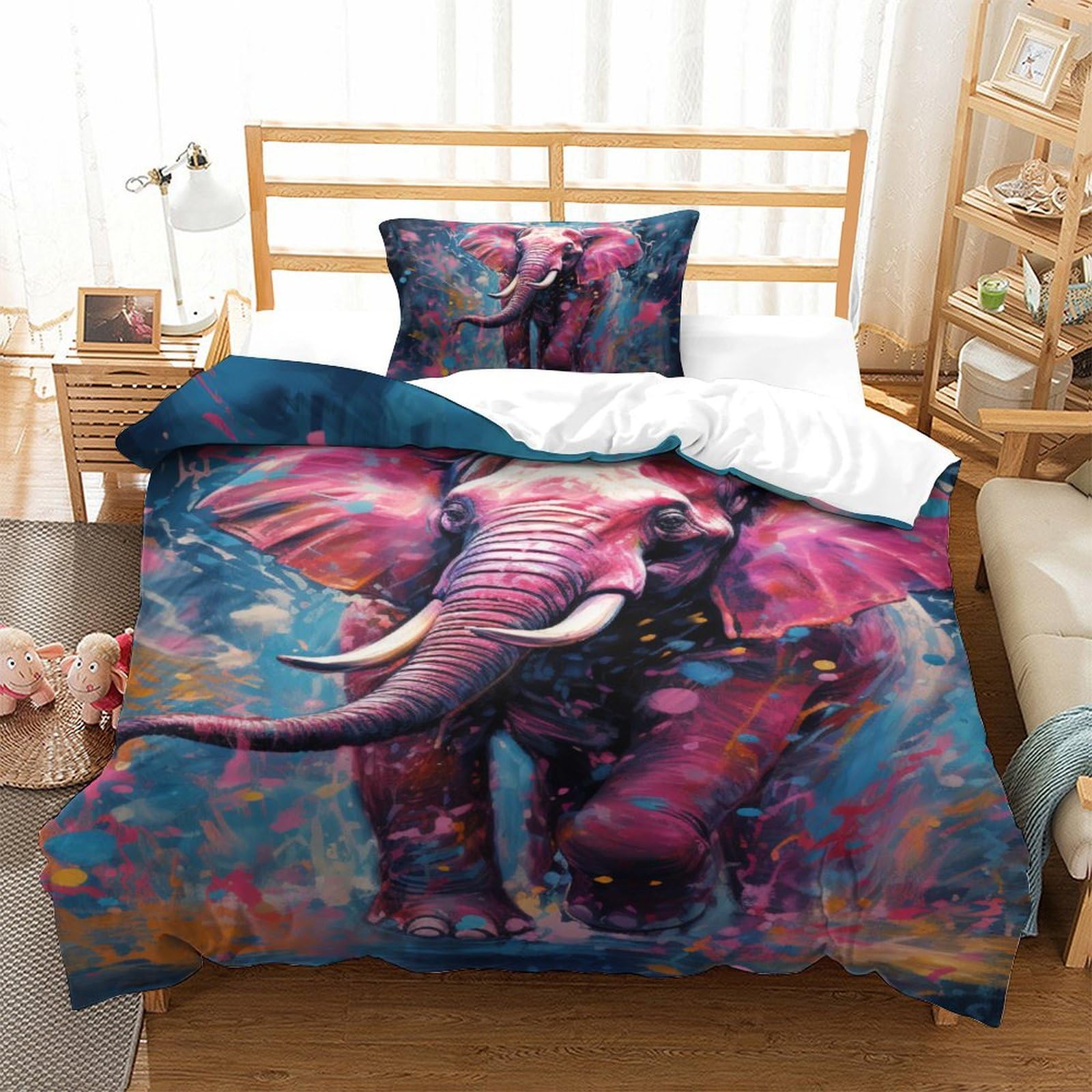 Parure de lit éléphant imprimé 3D microfibre de qualité supérieure 135x200cm