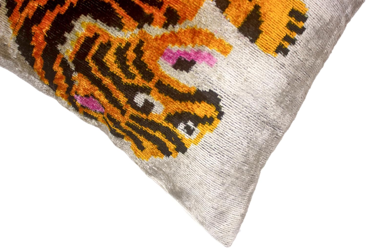 Handmade Velvet Pillow; Red and Yellow Tiger Ikat Cushion Cover; Throw Pillow for Sofa, Couch, or Bed