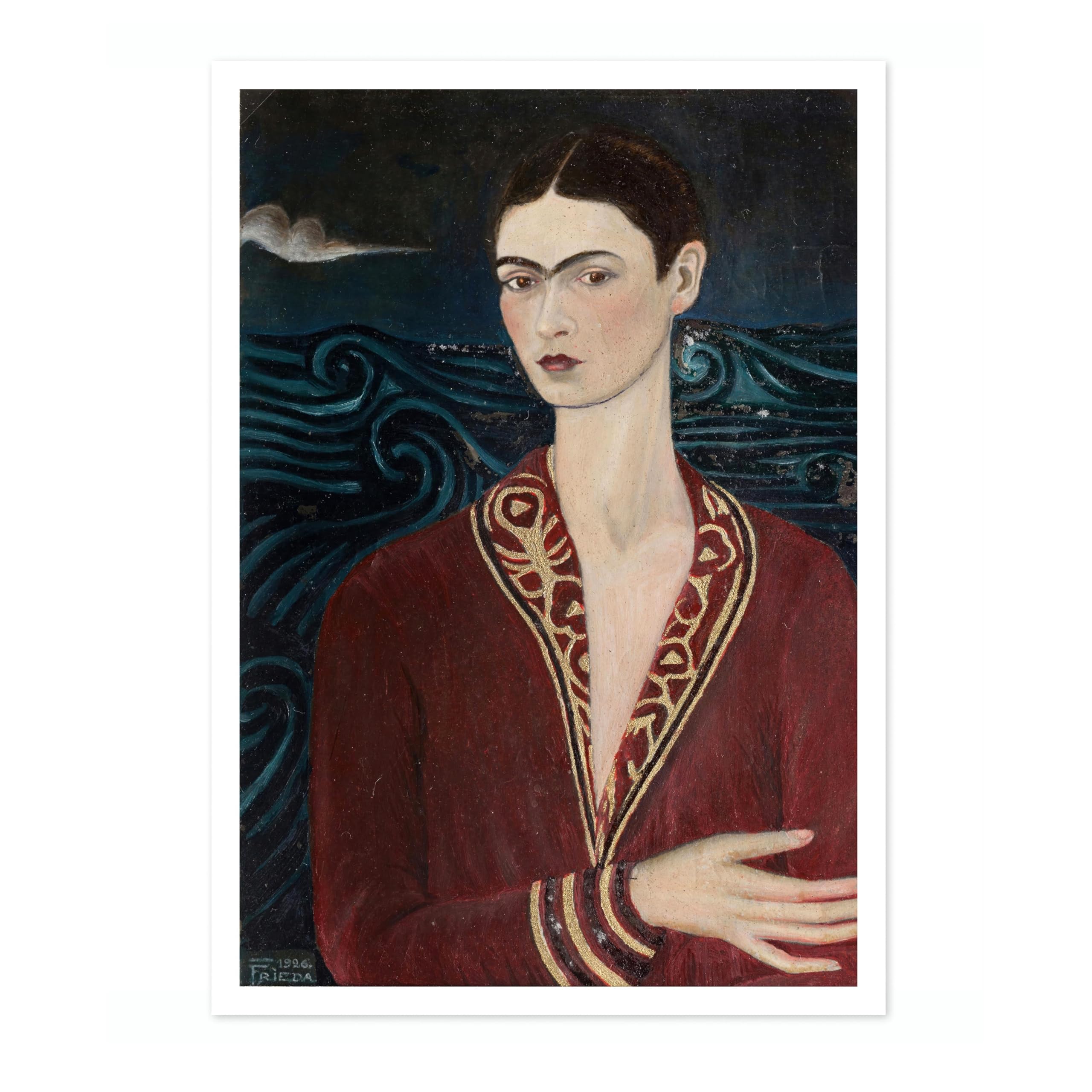 Self-Portrait Wearing A Velvet Dress Frida Kahlo Poster, Classic Art Painting Print, Art Exhibition Neutral Wall Art, Vintage Minimalist Home Decor Picture, A2 (Print Only) - 59.4x42cm