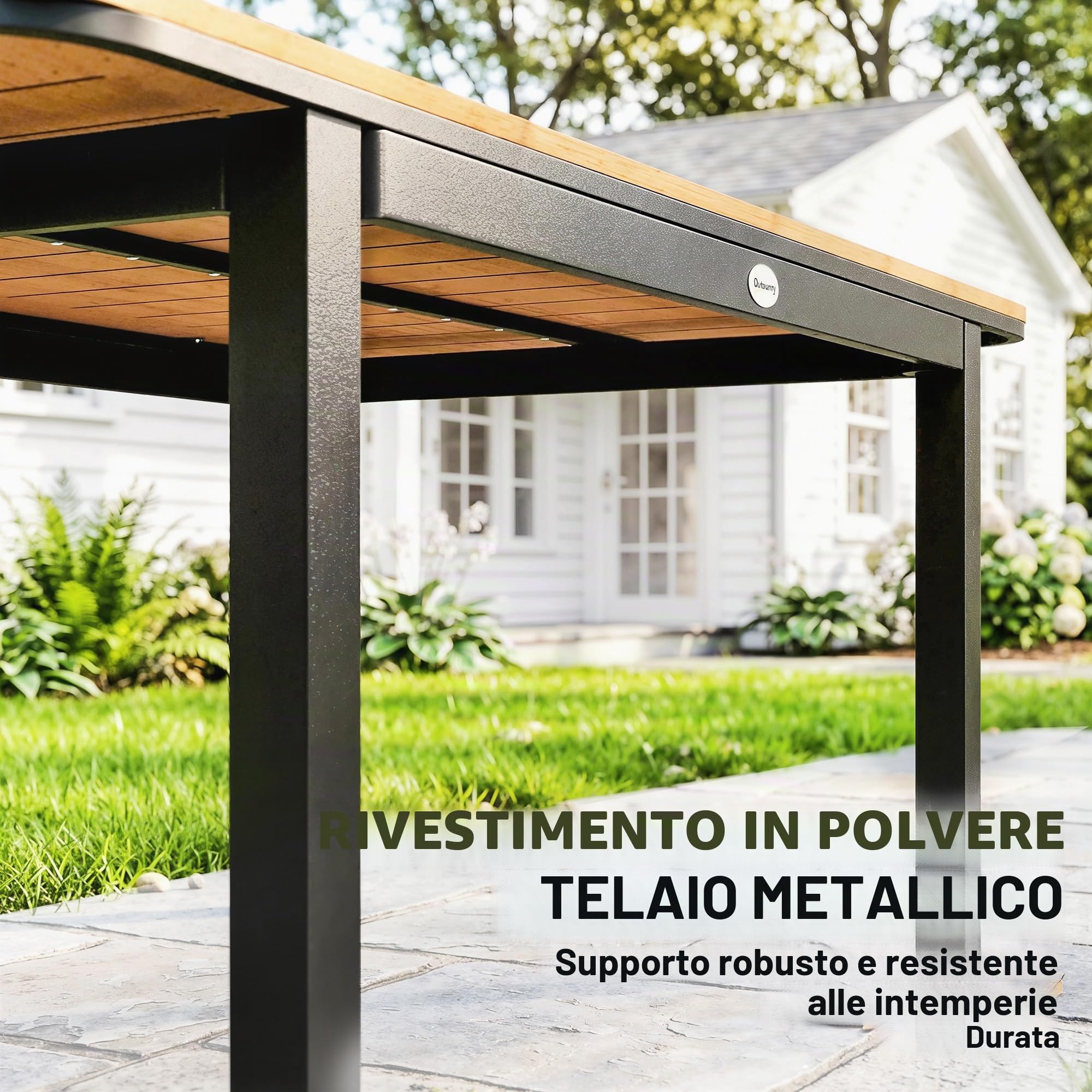 Outsunny Tavolo da Giardino per 6 Persone Composto Legno 127x70cm Marrone | Tavolo esterno rettangolare, telaio metallico, piano a doghe, arredo terrazza, per balcone e patio