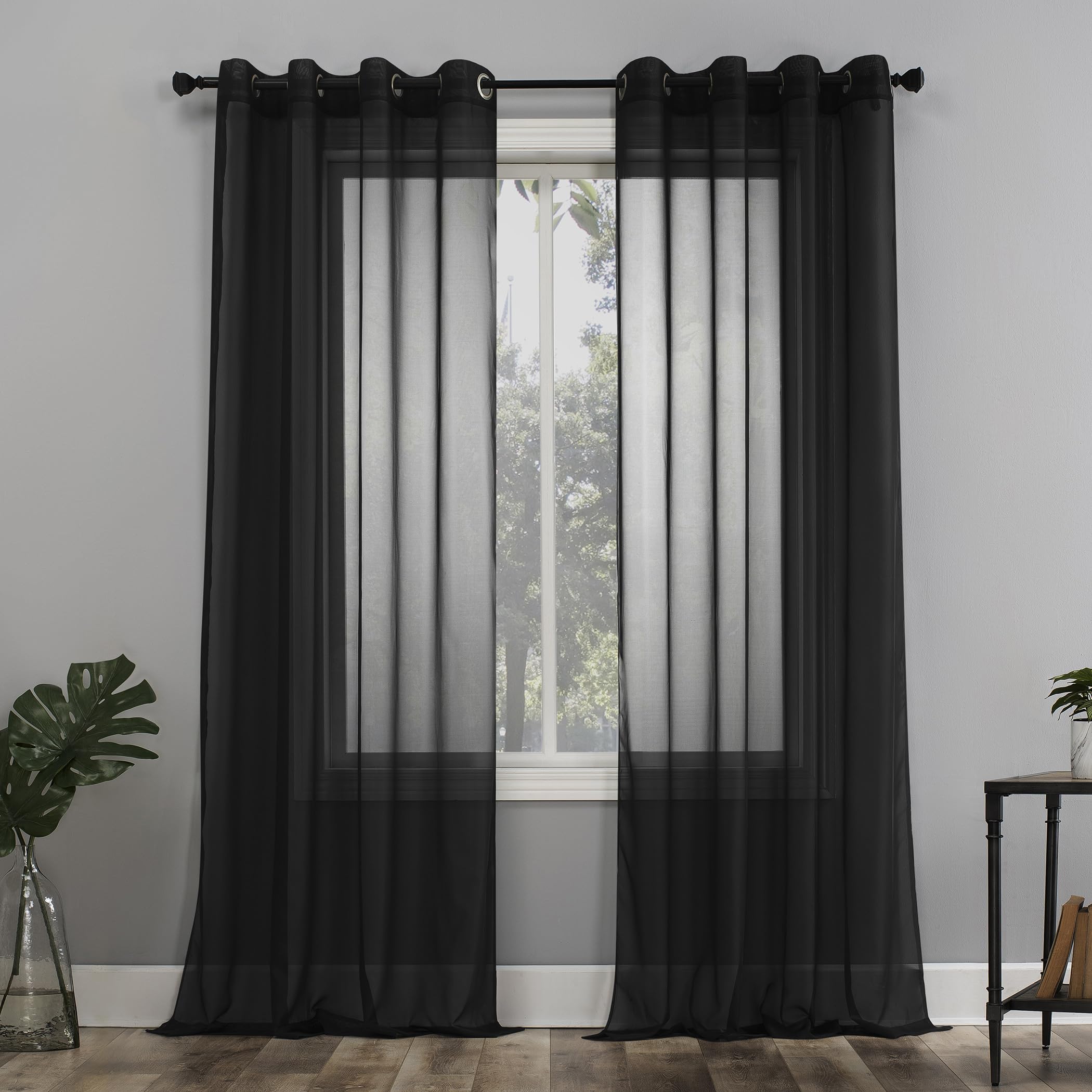 No. 918 Emily Voile Sheer Grommet Curtain Panel, 59" X 63", Black
