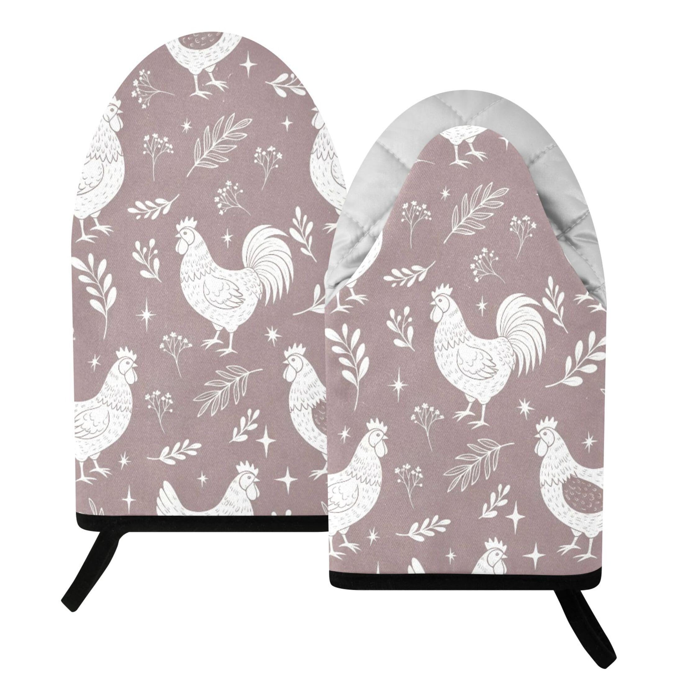 Fuauuyl Oven Mitts Heat Resistant Kitchen Gloves, Rooster Classic Oven Gloves with Hanging Loop for Baking BBQ Cooking Grilling, 1 Pair, 9.5 in