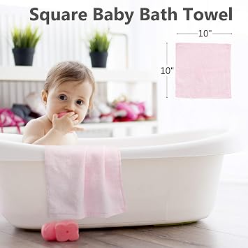 6 Pack Baby Girl Washcloths Bulk for Newborn, Extra Soft Face Bath Towel for Toddler, Absorbent Kids Wash Rag for Body, 70% Rayon Derived from Bamboo, 30% Cotton, 10x10, Purple/Pink/Rose
