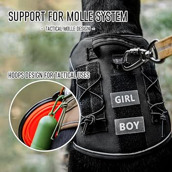 Tactical Dog Harness for Medium Large Dogs, Black Dog Harness with ID Card, Reflective Hiking Harness for Training Easy Control Dog Vest with Handle Black