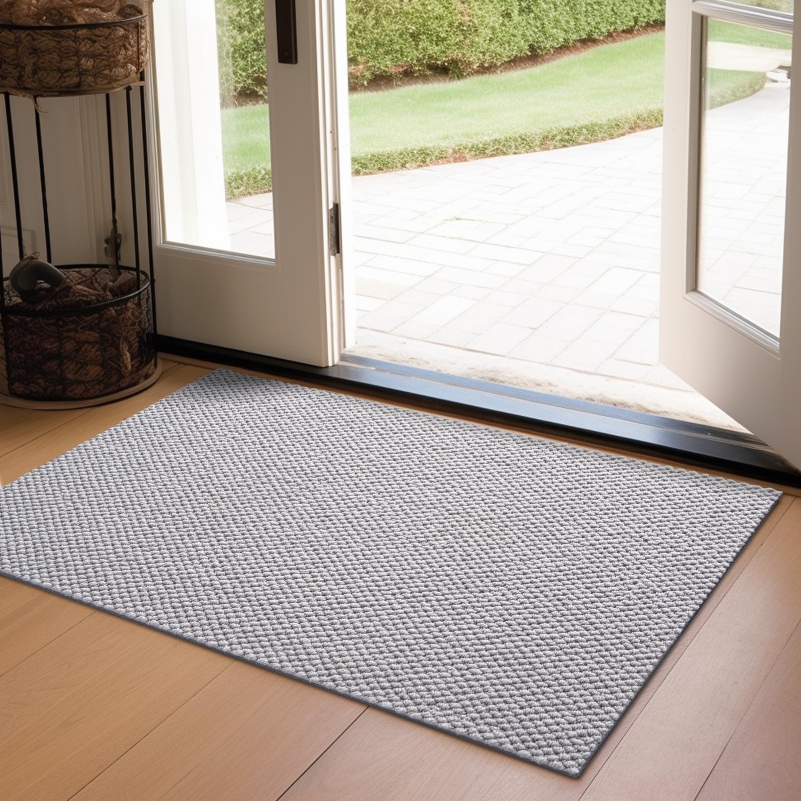 DEXI Indoor Door Mat Non Slip Absorbent Entryway Rug,Easy Clean Low-Pile Natural Wool-Nylon Blend,Non-Shedding Area Rugs for Entrance Bedroom Kitchen Bathroom (2'X 3', Grey)