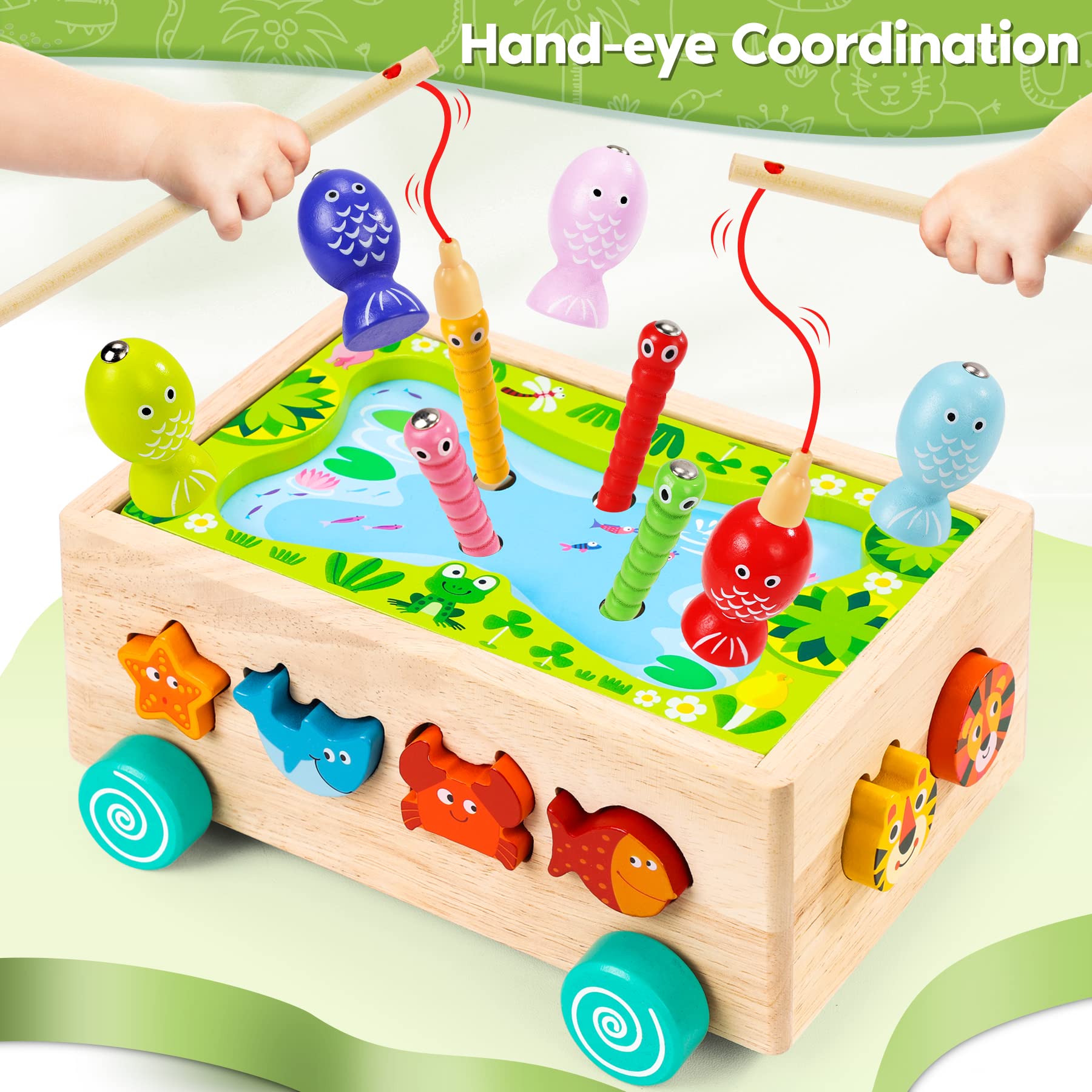 Giochi Montessori 2 Anni | 6 in 1 Magnetici di Pesca in Legno Abilità Motorie Giocattoli Educativi | Giochi per Bambini di 2 Anni| Educativi Regali Pasqua Bambino 2 3 4 Anni Bambini Bambina