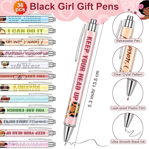 Miniatura 2 de Yeaqee Juego de 36 piezas de regalos inspiradores, notas adhesivas para niñas negras, bolígrafos motivacionales y bolsas de organza, bonitos blocs