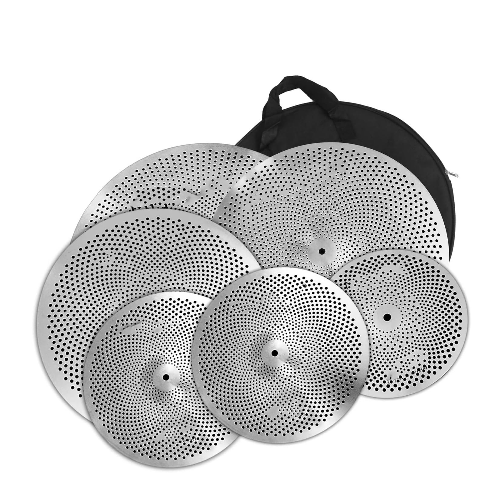Ensemble De Cymbales À Faible Volume En Or 6 Pièces 10 Splash 14 Hi Hat 16 Crash 18 Crash 20 Ride Bag Pour Ensemble Durm Cymbales de batterie(Silver)