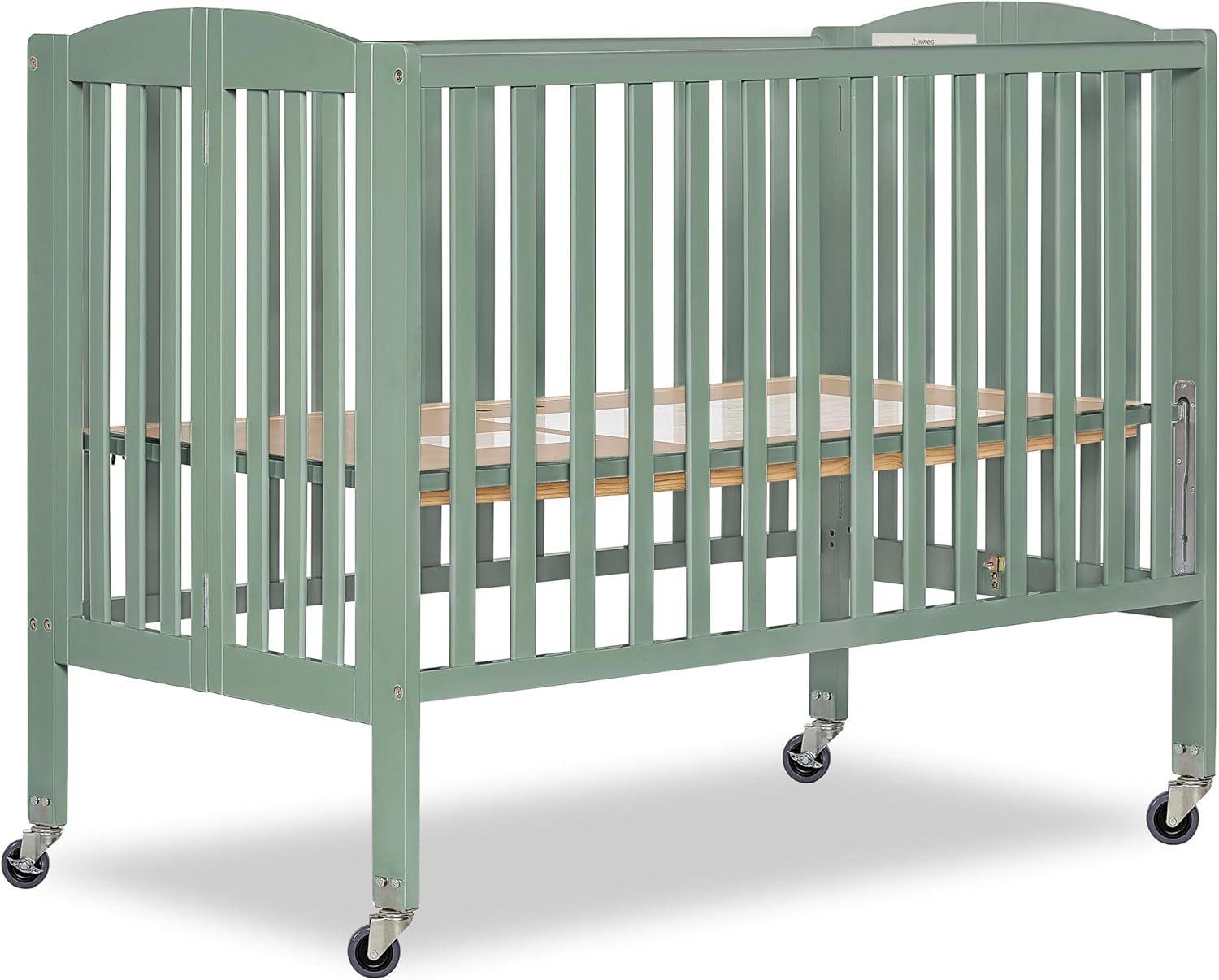 Dream On Me Folding Full Size Convenience Baby Crib with Durable Metal Wheels, Portable Space-Saving Design, 2 Adjustable Heights, Easy Fold Flat Storage, GREENGUARD Gold & BSA Certified, Meadow Green