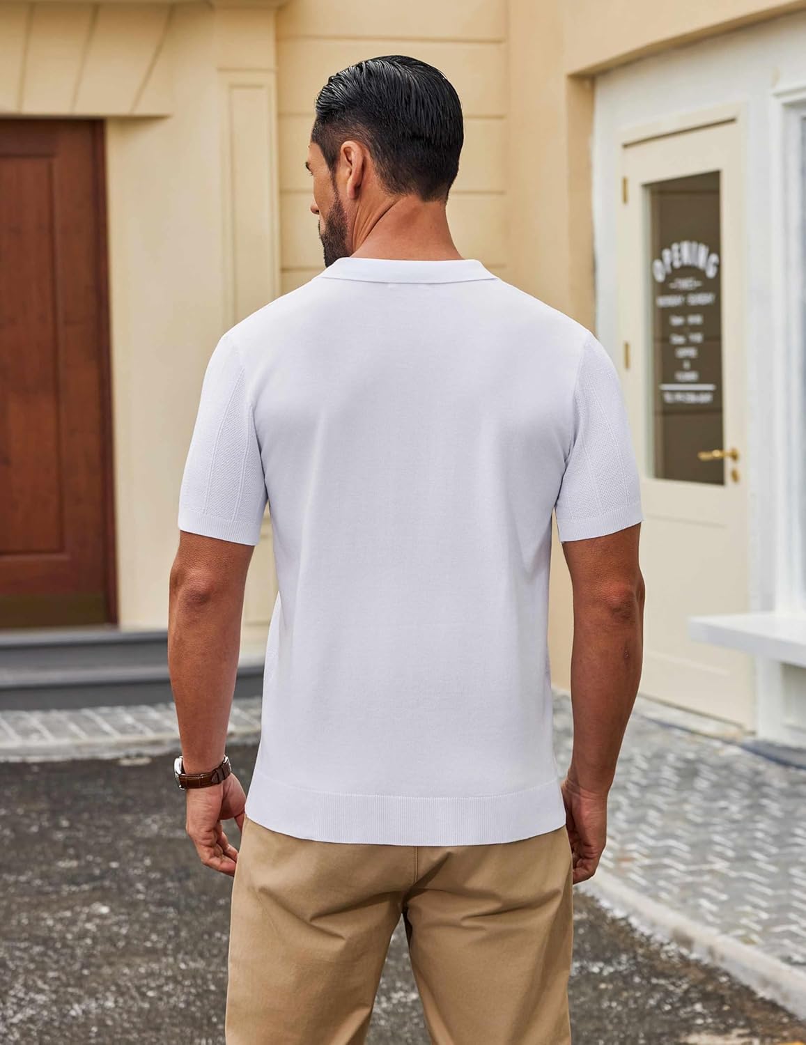 COOFANDY Mens Knit Polo Shirts V Neck Short Sleeve Ribbed Textured Polo Shirt Stretch Casual Golf Shirts Collared T Shirt - Image 5