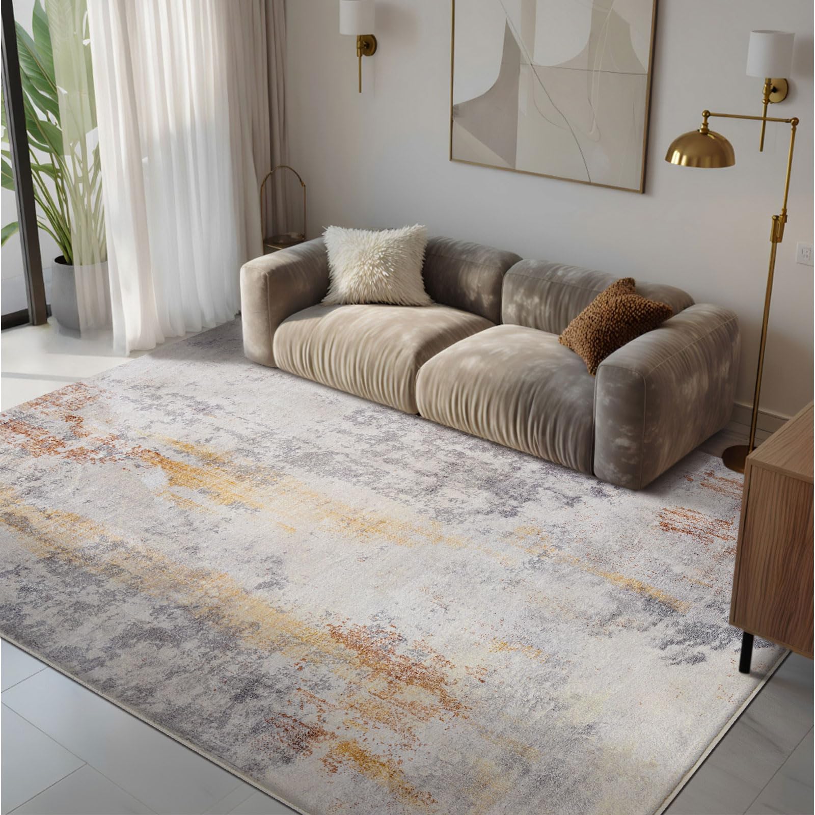 Calore Rugs for Living Room Soft Modern Carpet Non-Slip Bedroom Rug Large Short Pile Area Rugs Home Decor (Abstract Grey, 160 x 200 cm)