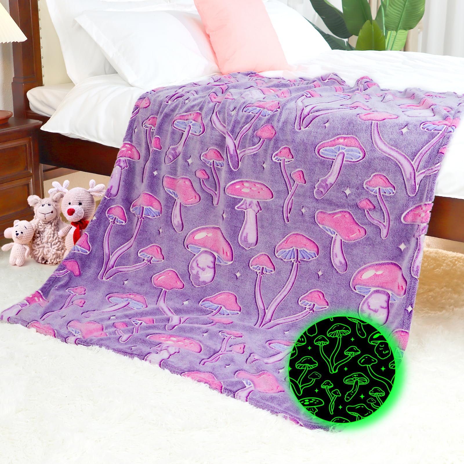 IMUKU Mushroom Blanket Gifts for Women, Purple Cottagecore Fleece Throw Blanket for Couch Bed Sofa Camping Travel, Purple Gifts for Mom Grandma Mothers, Room Home Decor 50x60 Inches