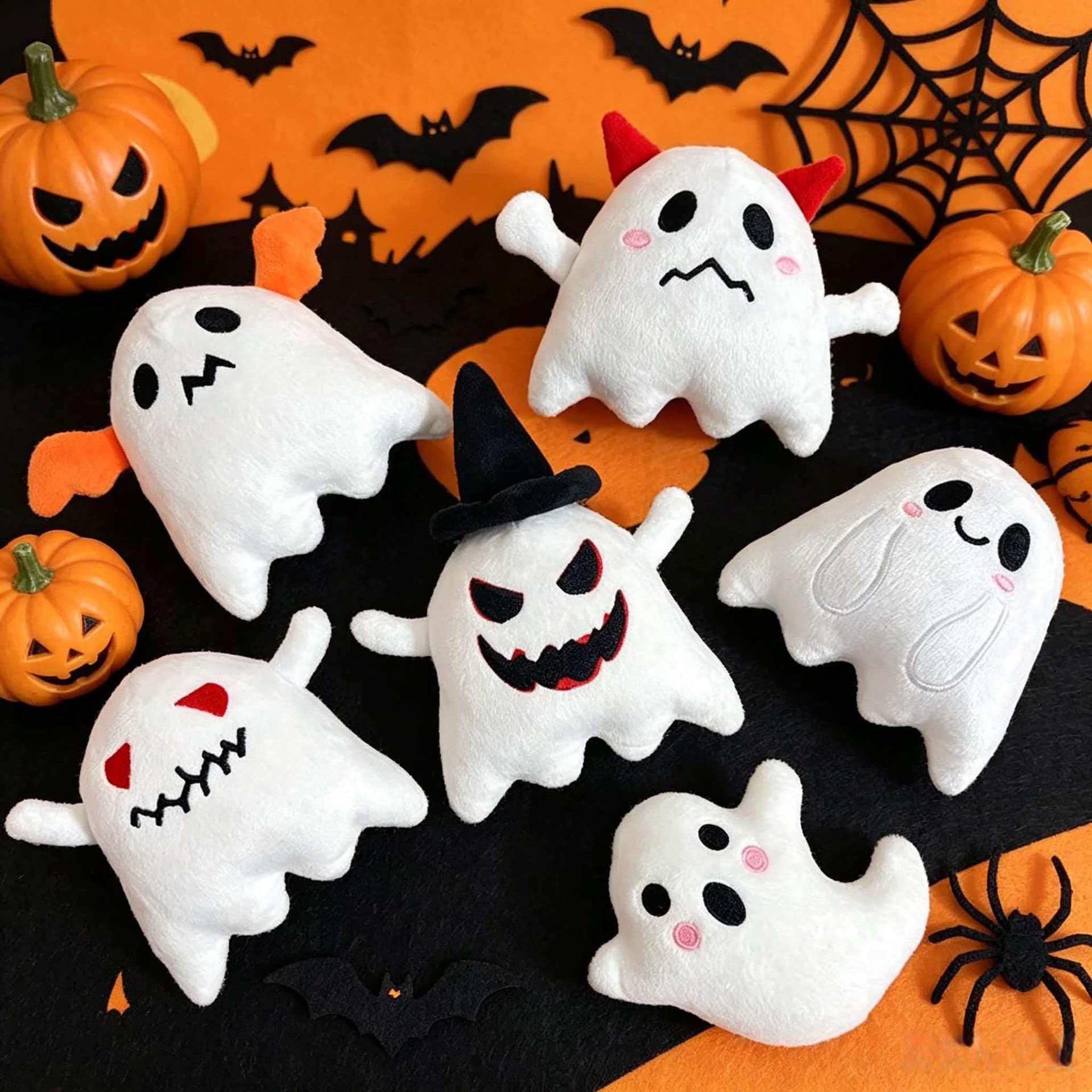 6 Pack Halloween Ghost Plush Set, Cute Assorted Mini Ghosts