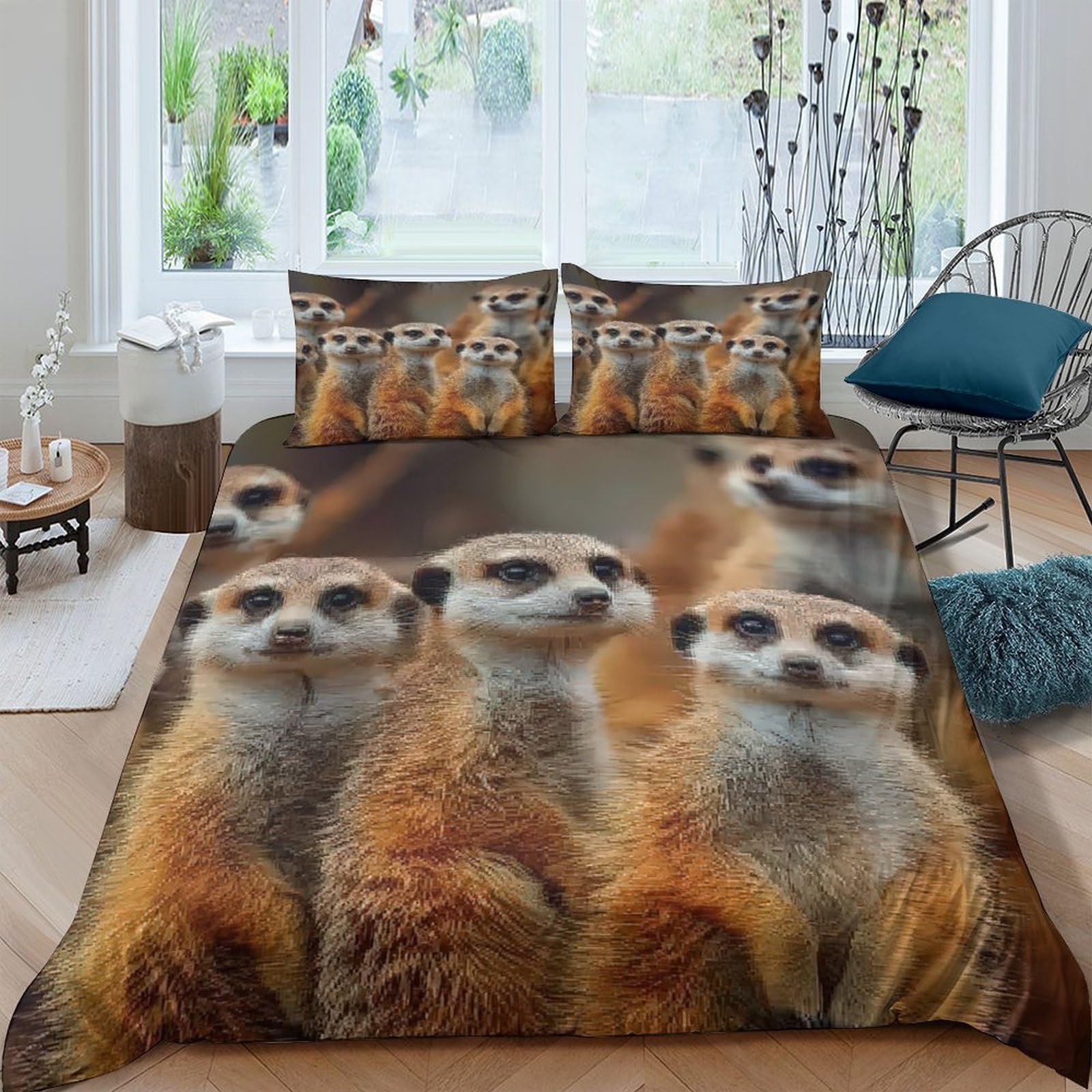 Ctjqhvkz Style-10 3D Printed Meerkat Family Fitted Sheet Microfiber Soft Breathable Wildlife Bed Cover For Bedroom Dorm Mattress Decor Single（135X200cm）