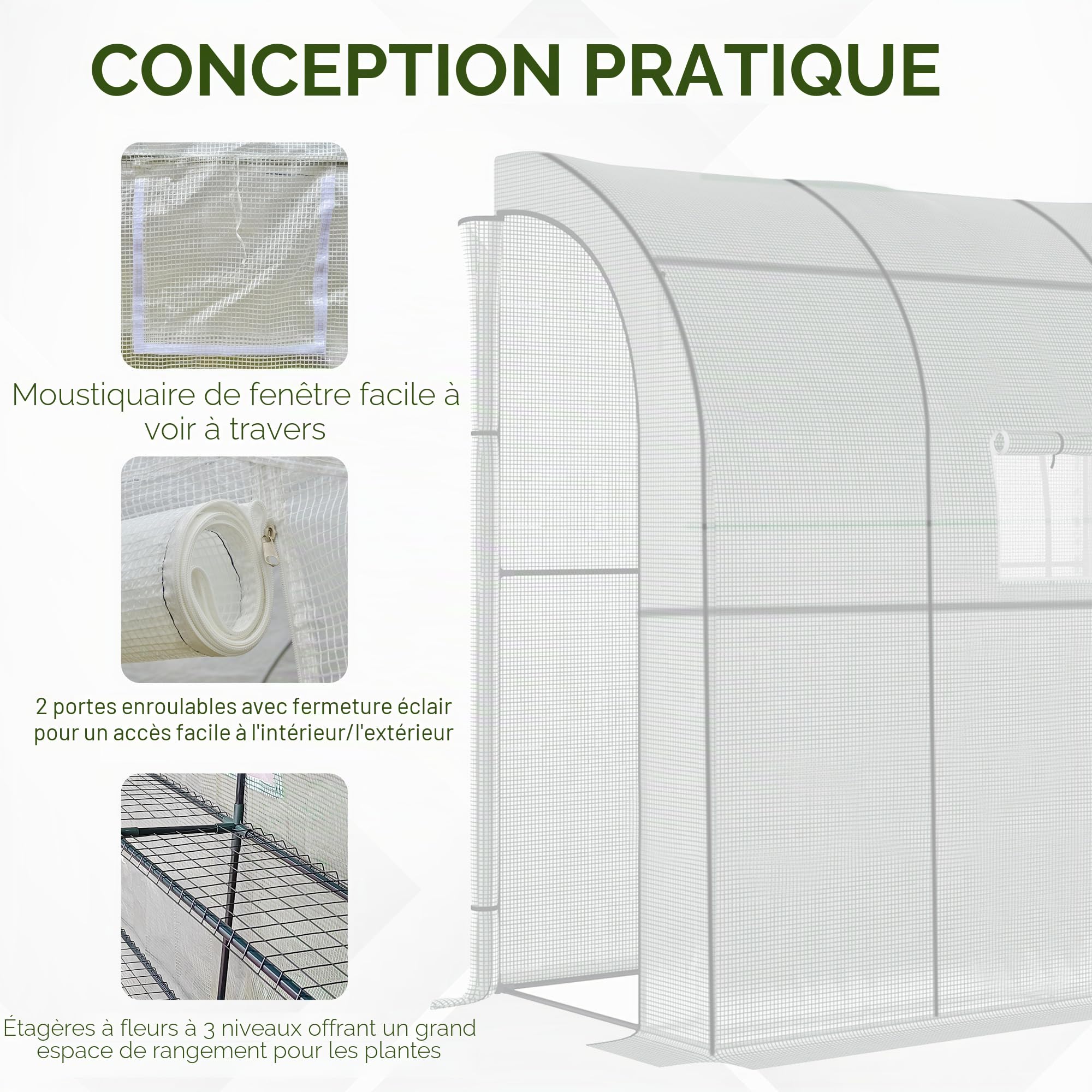 Outsunny Serre de Jardin PE avec Étagères 3 Niveaux 200x100x215 cm Blanc
