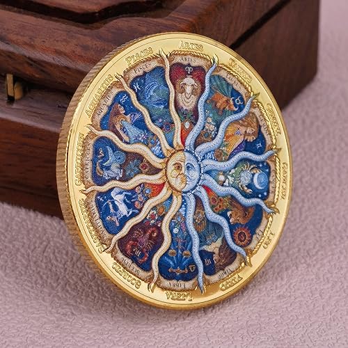Miniatura 4 de Moneda de la suerte de Dios del Sol de Doce constelaciones para rascar boletos de lotería, te trae buena fortuna y prosperidad (dorado)