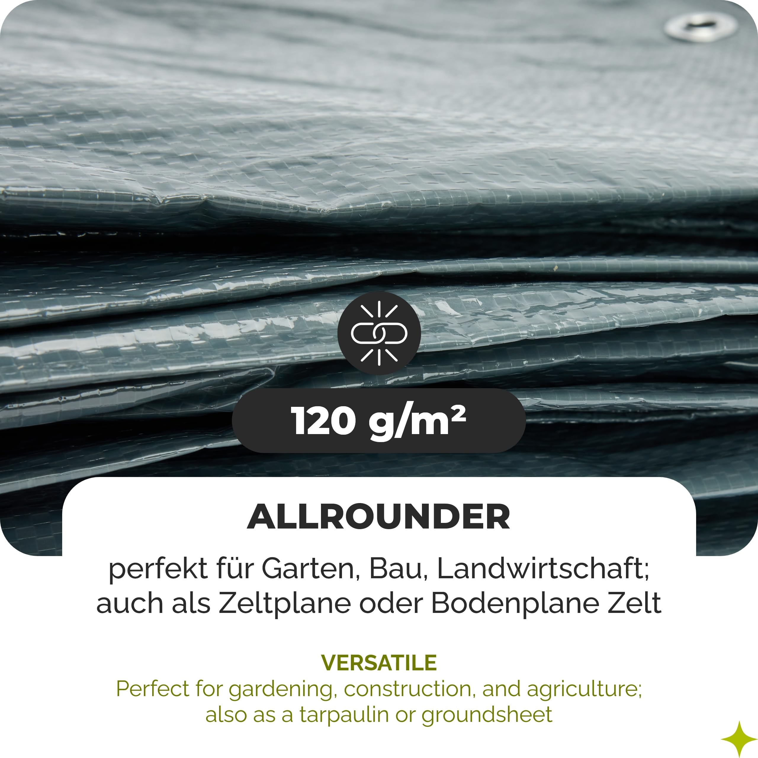 Garronda Bâche de Protection Exterieur Imperméable 3x3 m 120g/m² GD-0162 | Bâche à Oeillets, Tres Résistante, PP Tissé, Réutilisable, Anti-UV pour Bois Jardin Camping Remorque Voiture Piscine Chantier