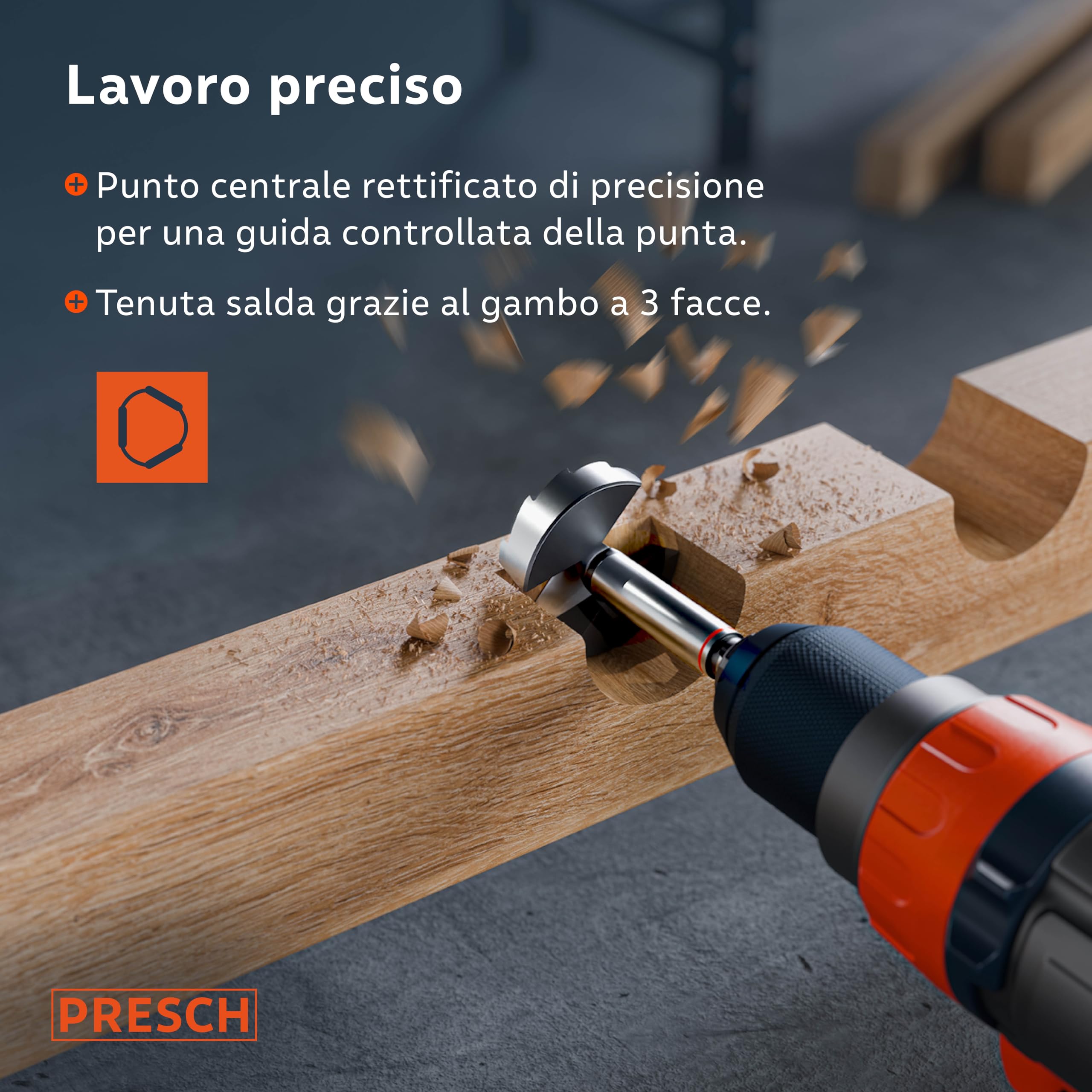 Presch Punta Forstner Ø 45mm - Punta per legno di alta qualità e durata con taglienti estremamente affilati - Punta centrale precisa per una perfetta concentricità