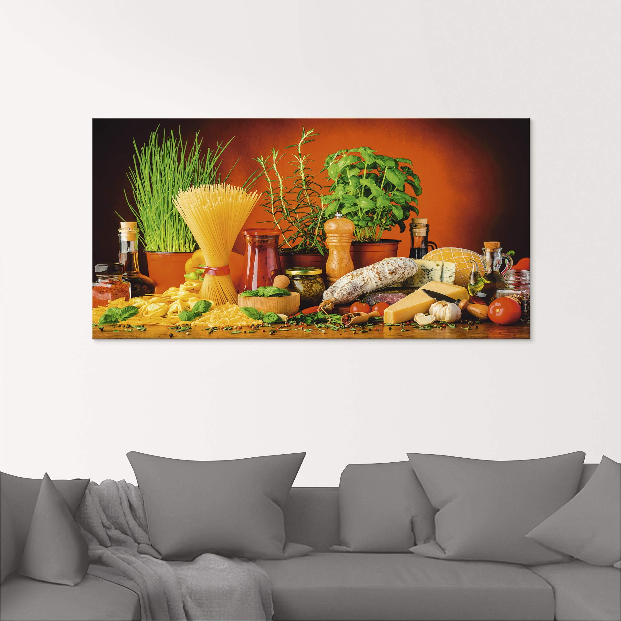 ARTland Wanddeko Glasbilder Wandbild Glas Bild einteilig 80x60 cm Querformat Toskana Italien Dolce Vita Pasta Gemüse Kräuter Gewürze Mediterran S7SM